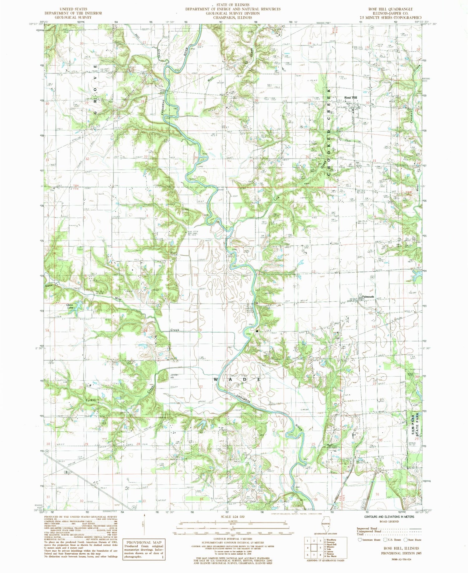 Classic USGS Rose Hill Illinois 7.5'x7.5' Topo Map Image