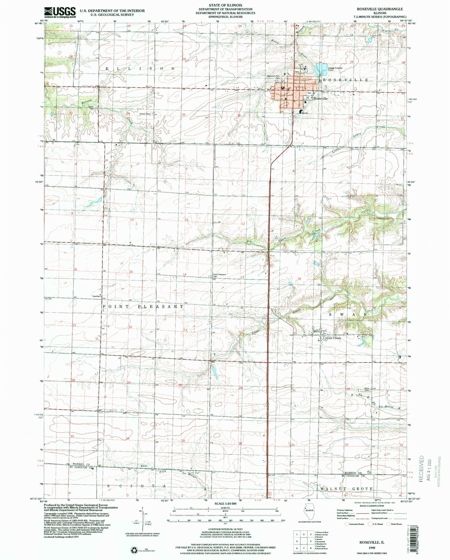 Classic USGS Roseville Illinois 7.5'x7.5' Topo Map Image