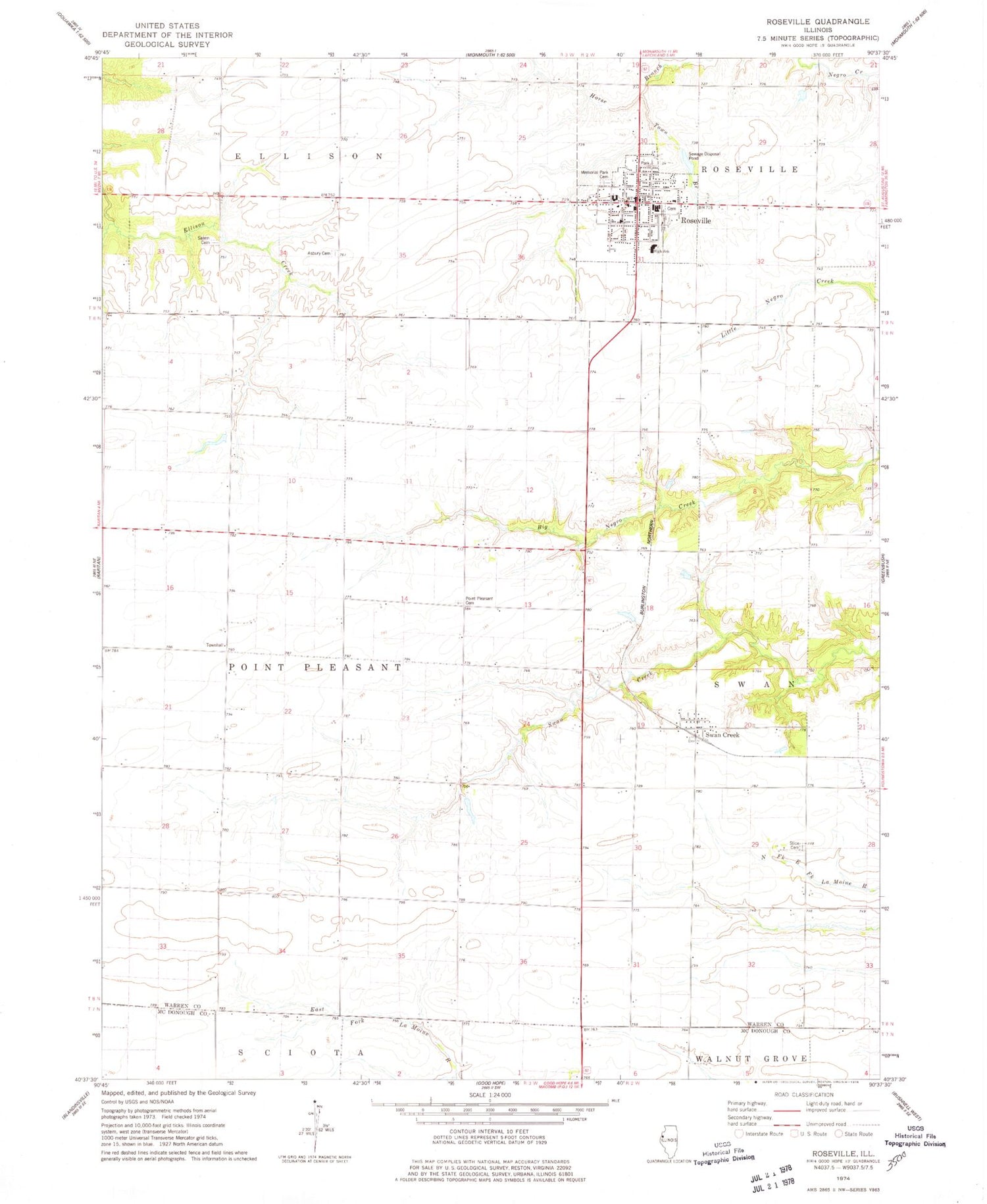 Classic USGS Roseville Illinois 7.5'x7.5' Topo Map Image