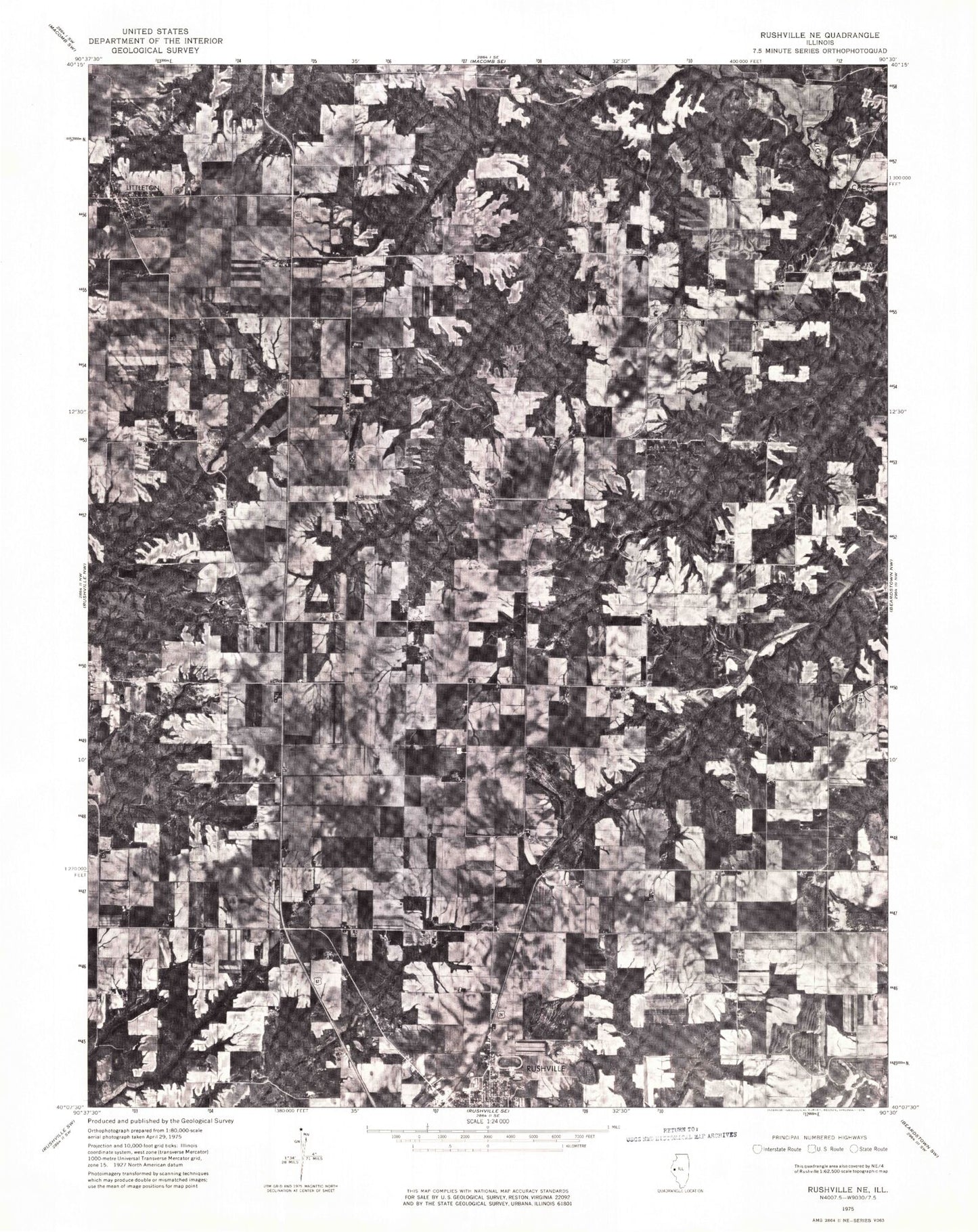 Classic USGS Rushville North Illinois 7.5'x7.5' Topo Map Image