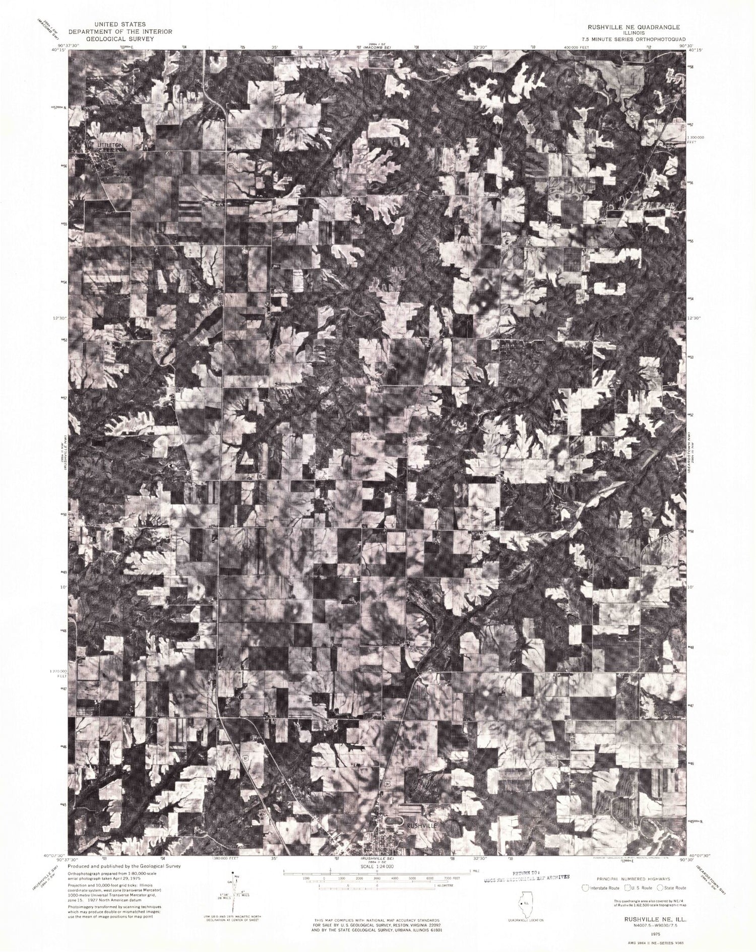 Classic USGS Rushville North Illinois 7.5'x7.5' Topo Map Image