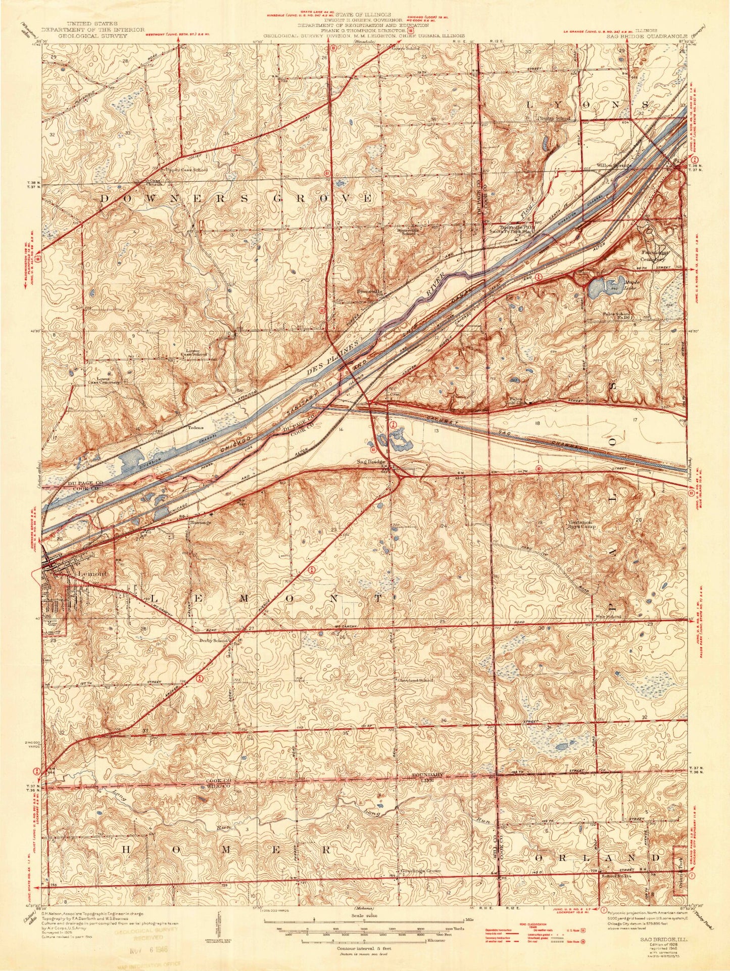 Classic USGS Sag Bridge Illinois 7.5'x7.5' Topo Map Image