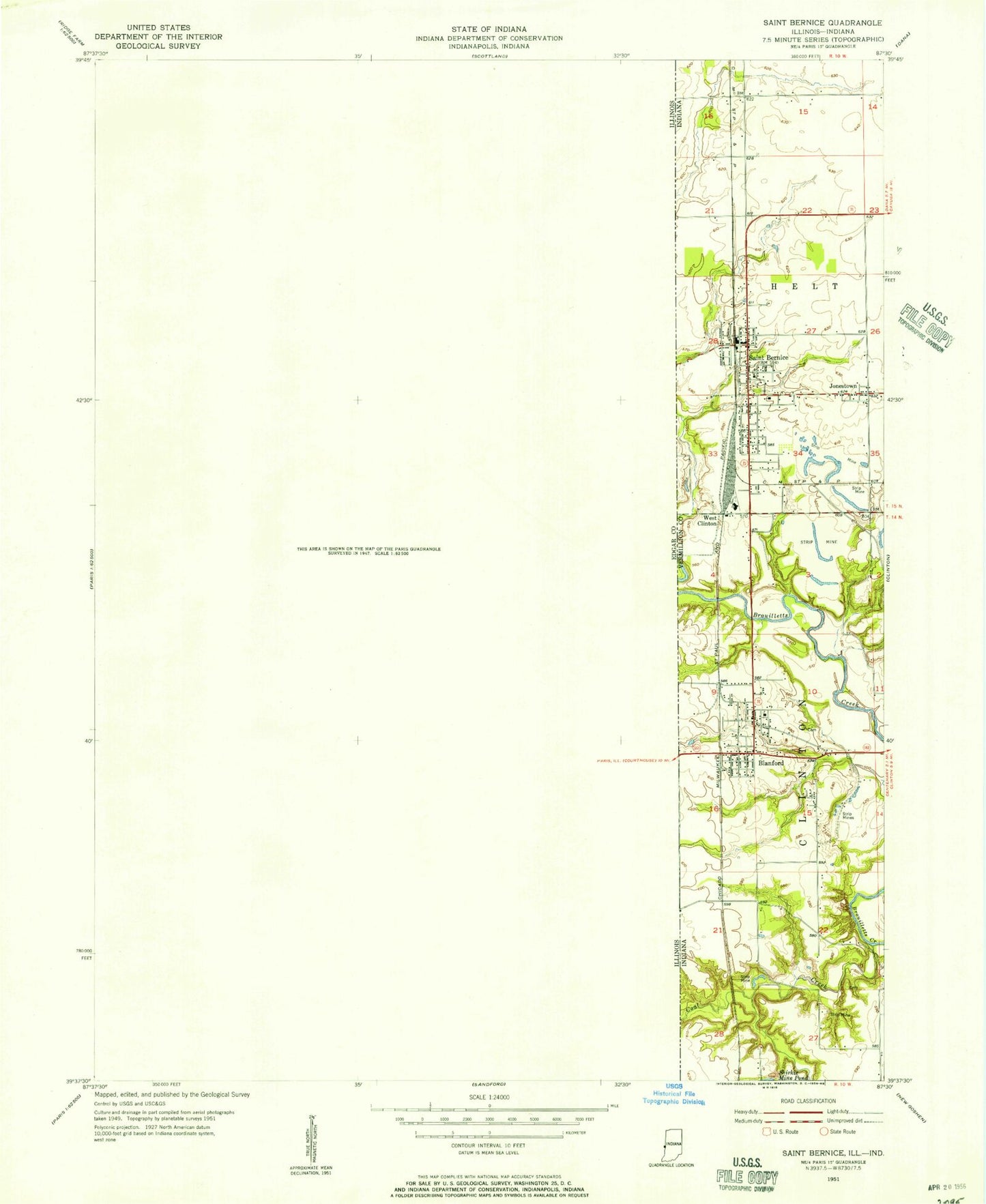 Classic USGS Saint Bernice Indiana 7.5'x7.5' Topo Map Image
