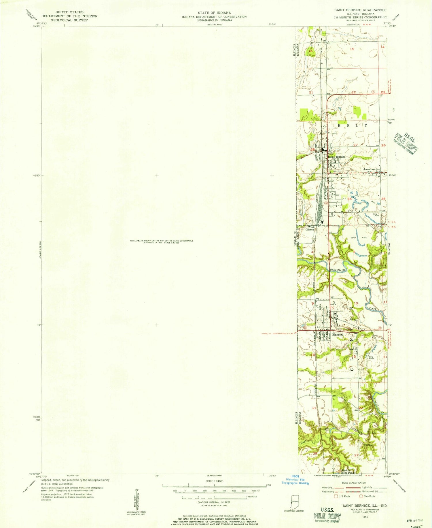 Classic USGS Saint Bernice Indiana 7.5'x7.5' Topo Map Image