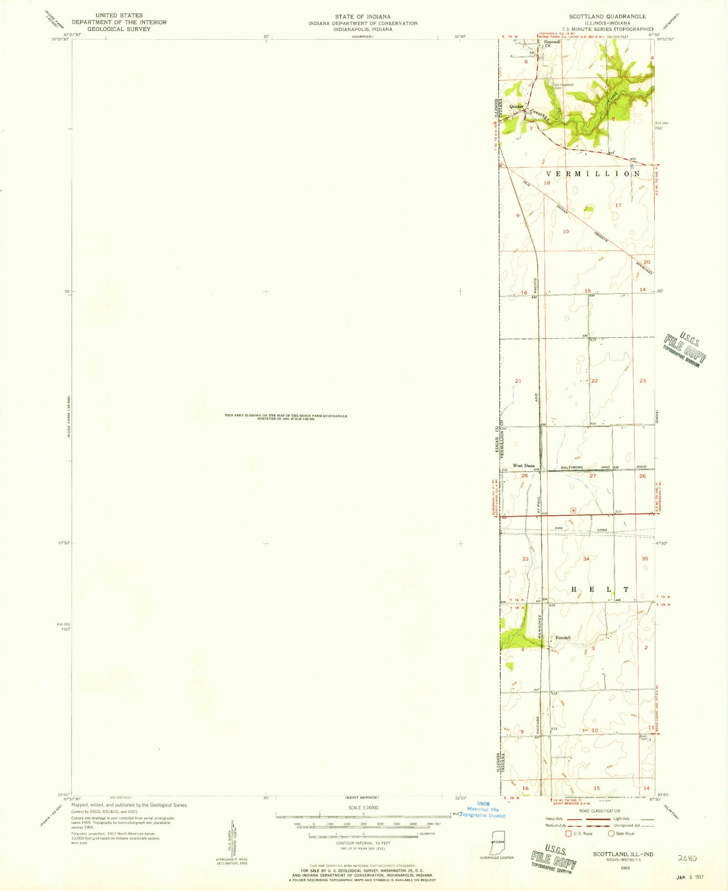 Classic USGS Scottland Illinois 7.5'x7.5' Topo Map Image