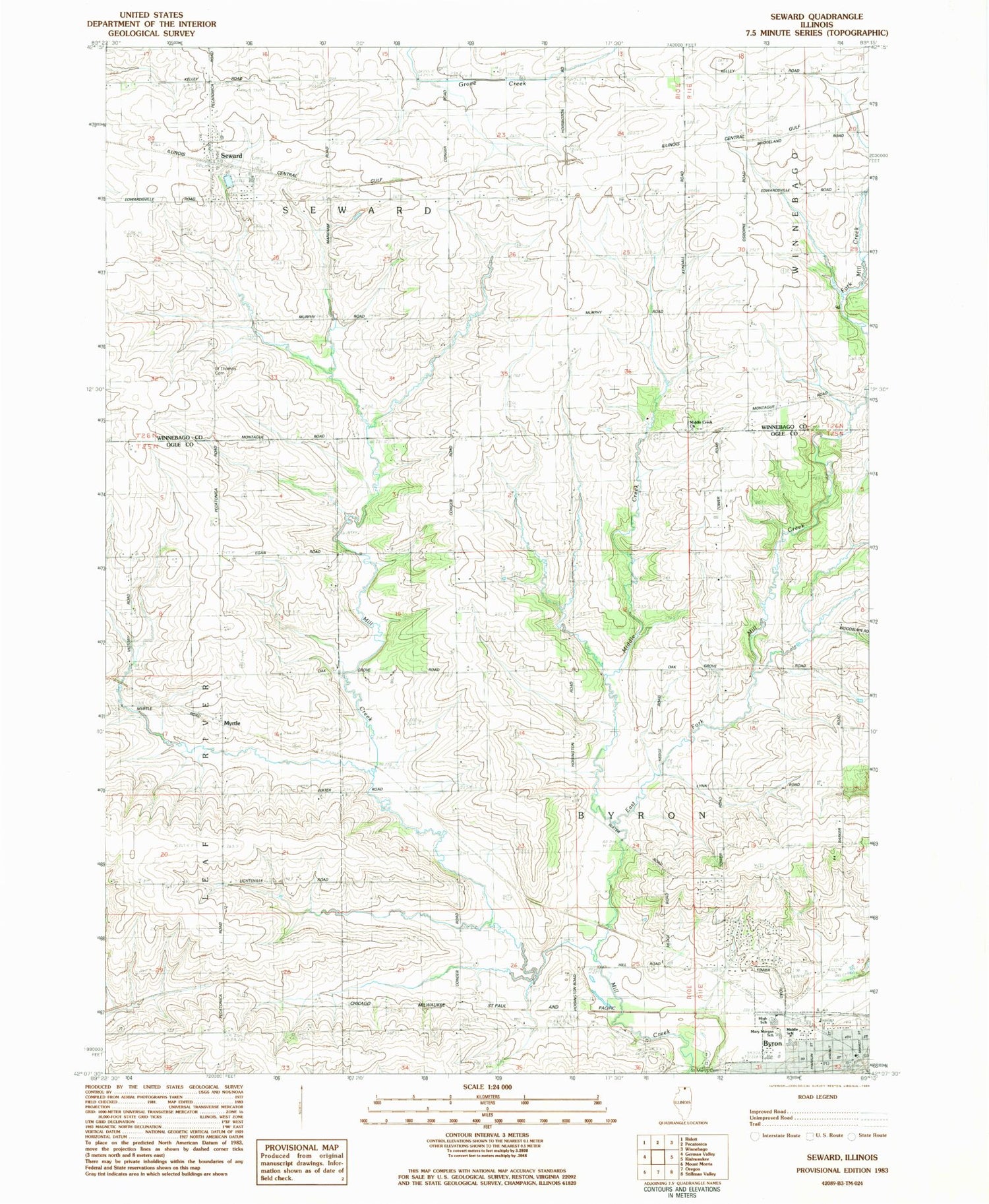 Classic USGS Seward Illinois 7.5'x7.5' Topo Map Image