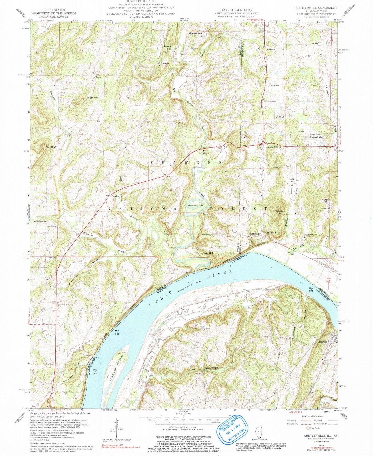 Classic USGS Shetlerville Illinois 7.5'x7.5' Topo Map Image