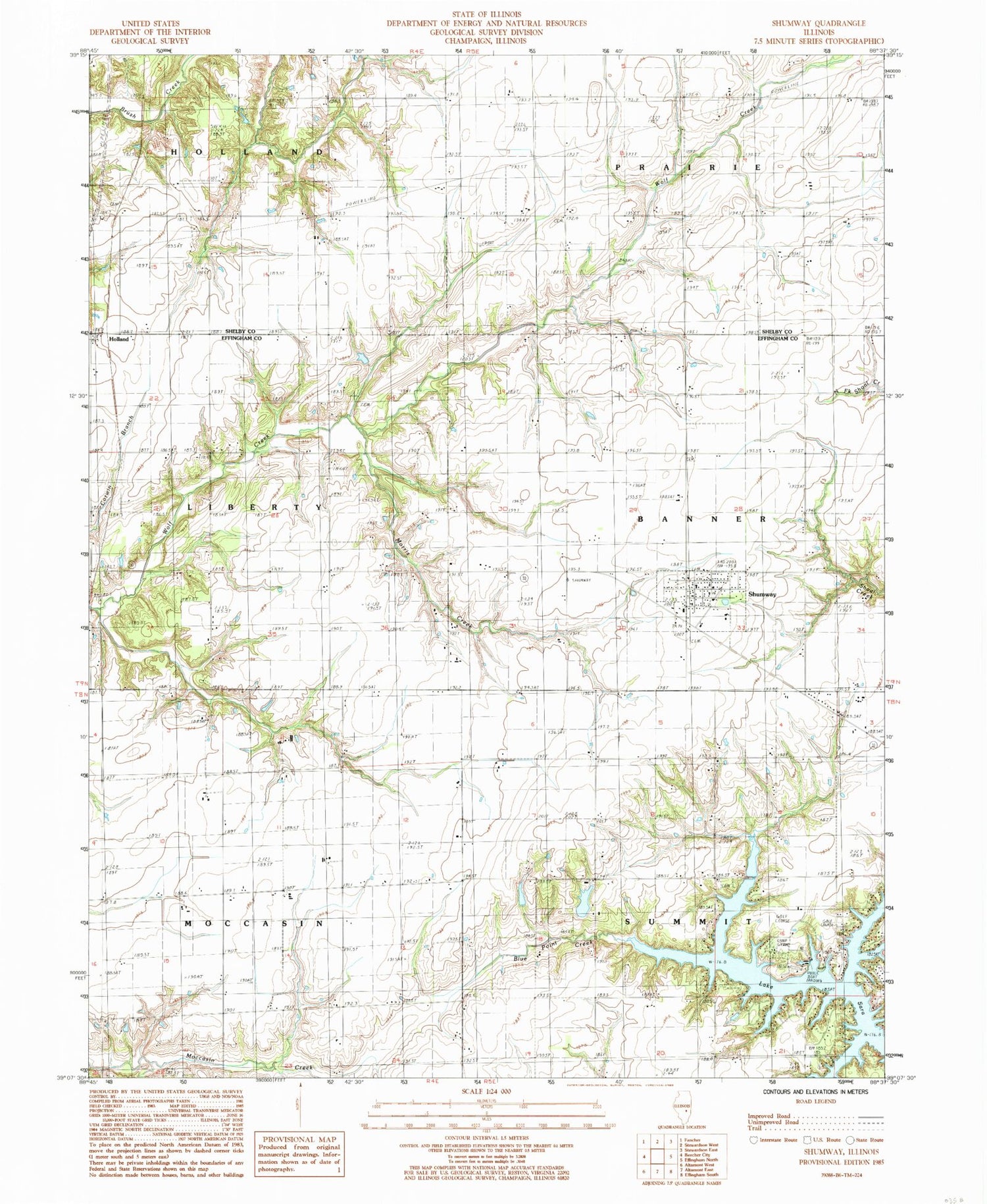 Classic USGS Shumway Illinois 7.5'x7.5' Topo Map Image