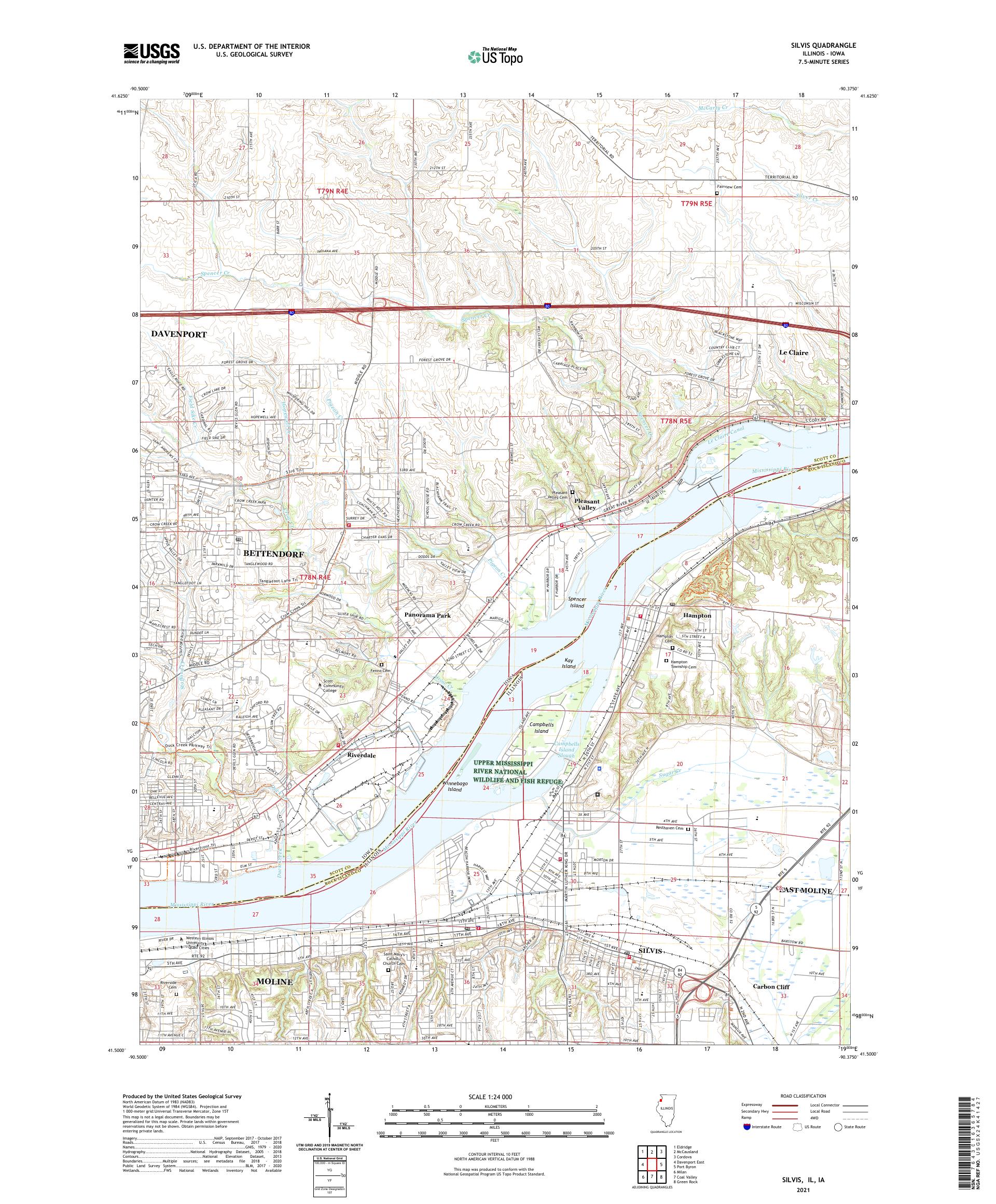 Silvis Illinois US Topo Map – MyTopo Map Store