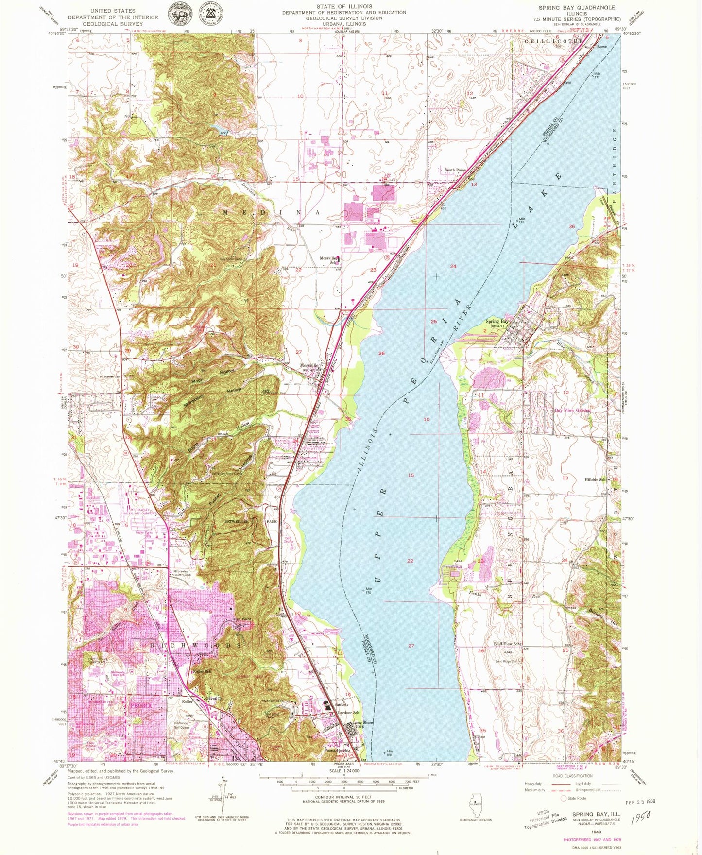 Classic USGS Spring Bay Illinois 7.5'x7.5' Topo Map Image