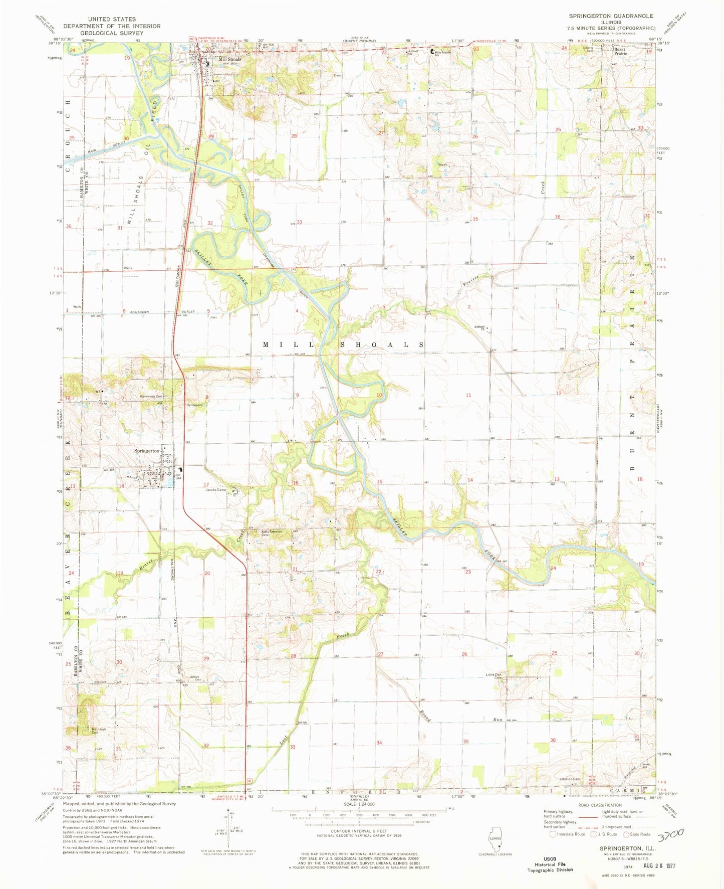 Classic USGS Springerton Illinois 7.5'x7.5' Topo Map Image