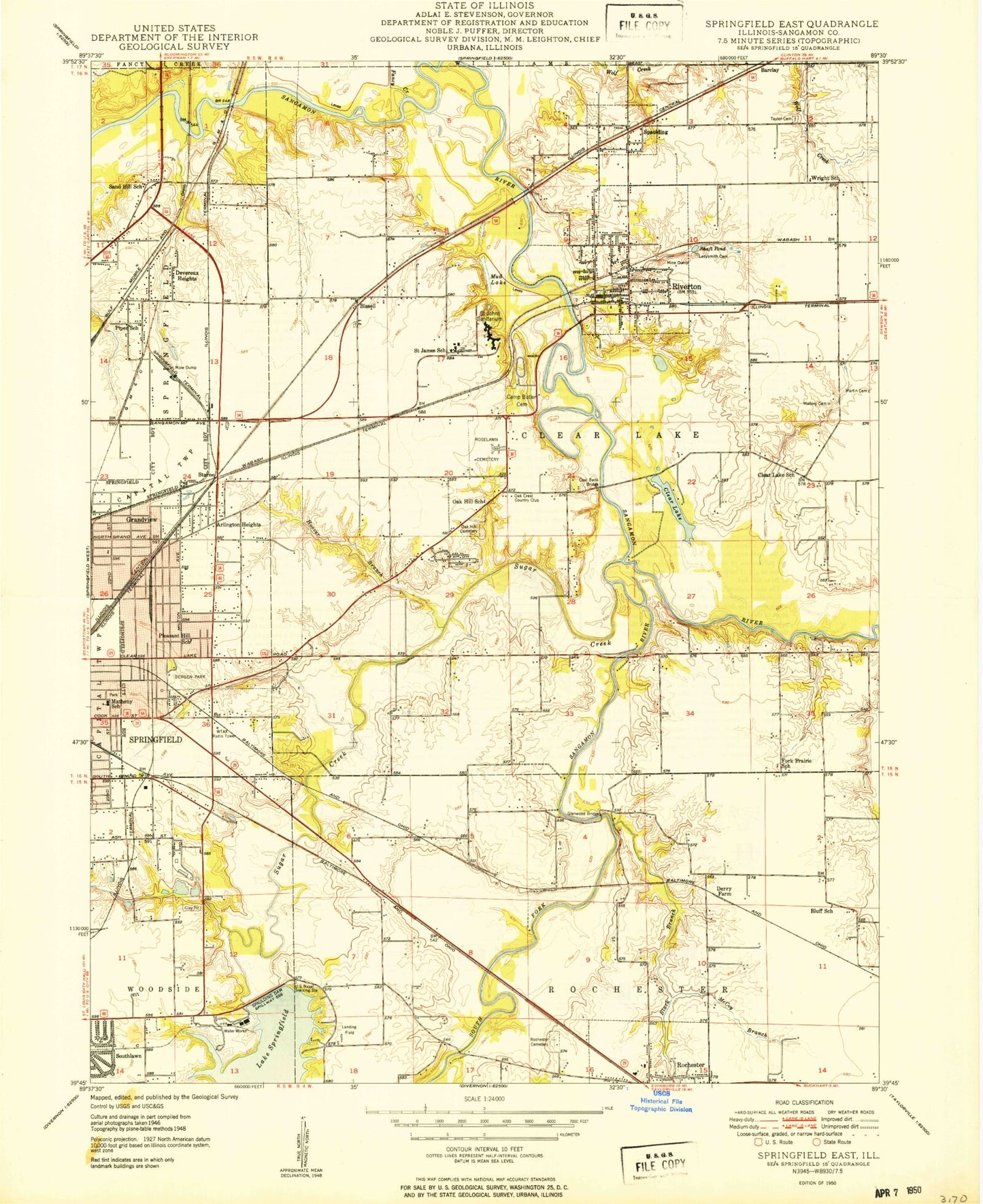 Classic USGS Springfield East Illinois 7.5'x7.5' Topo Map Image