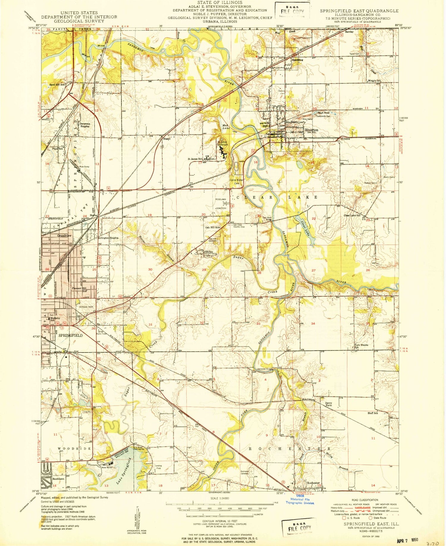 Classic USGS Springfield East Illinois 7.5'x7.5' Topo Map Image