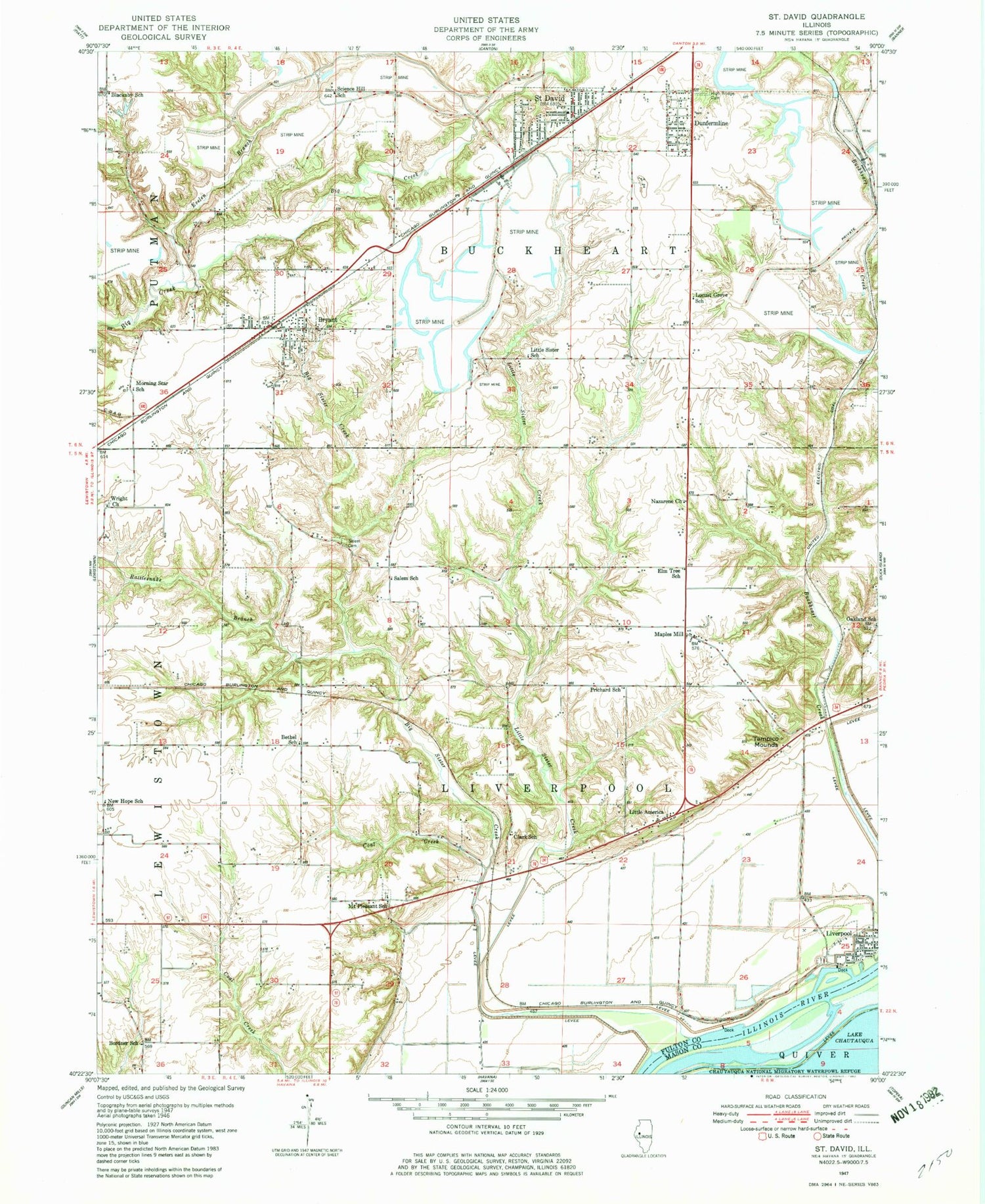 Classic USGS Saint David Illinois 7.5'x7.5' Topo Map Image