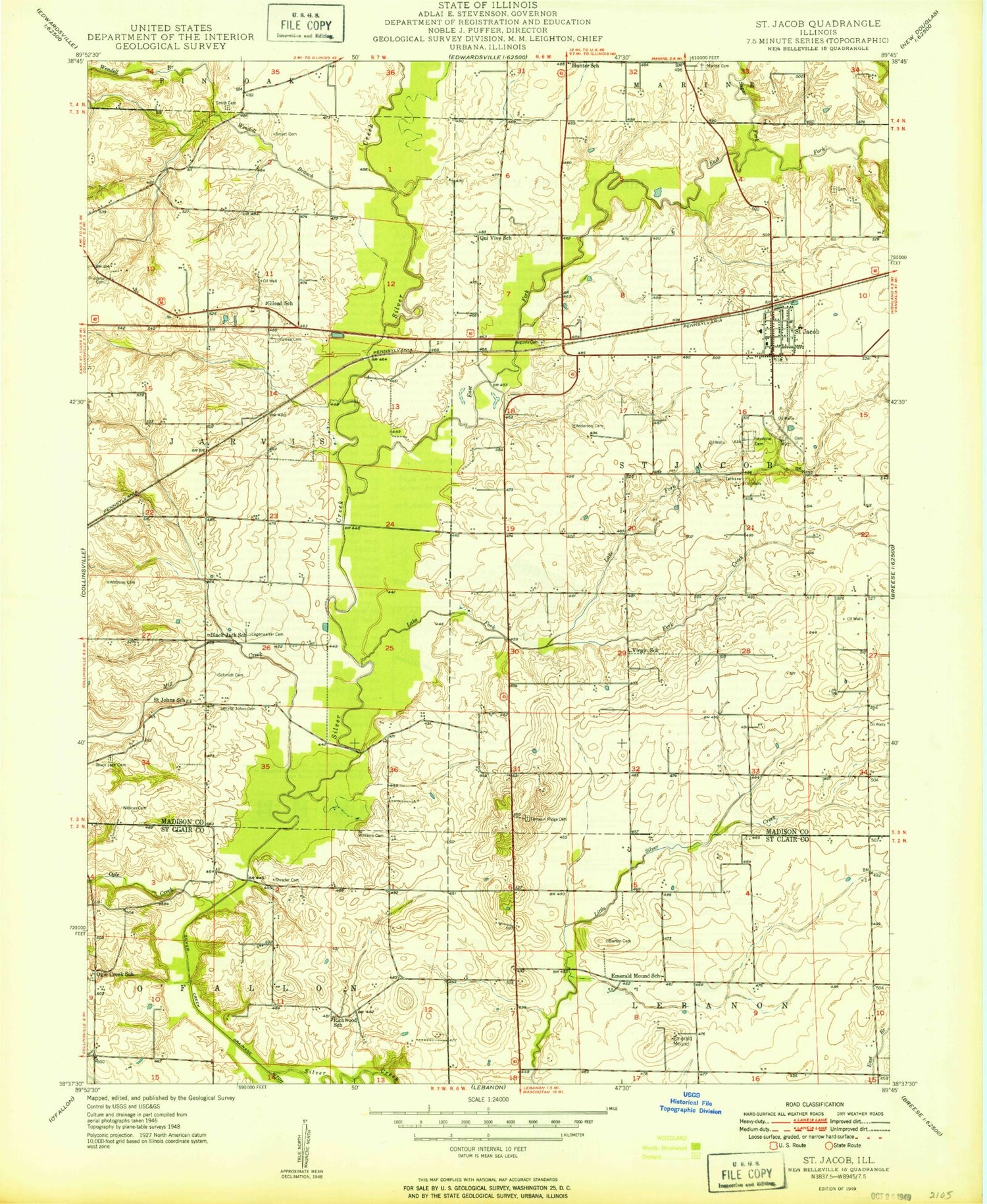 Classic USGS Saint Jacob Illinois 7.5'x7.5' Topo Map Image