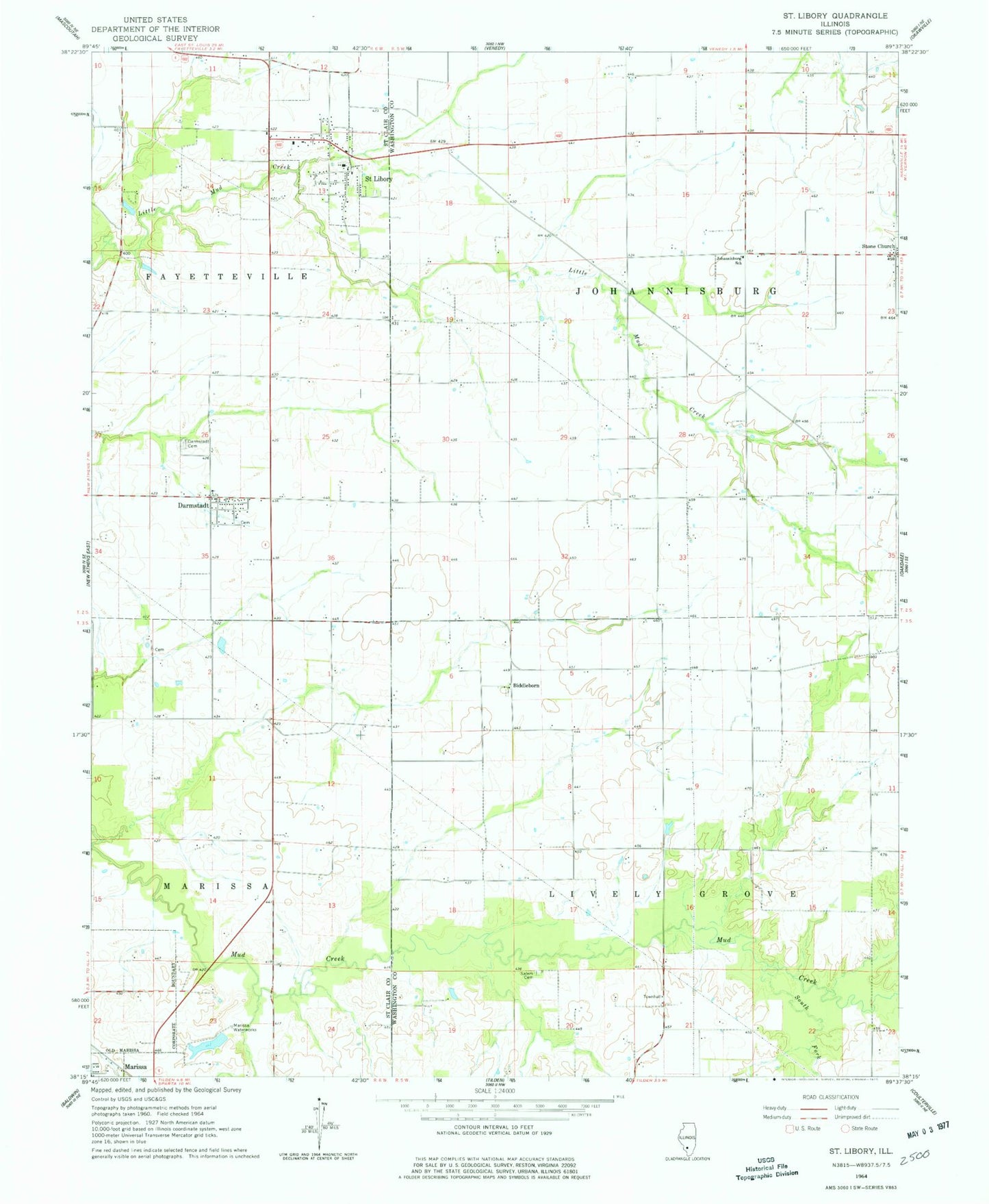 Classic USGS Saint Libory Illinois 7.5'x7.5' Topo Map Image