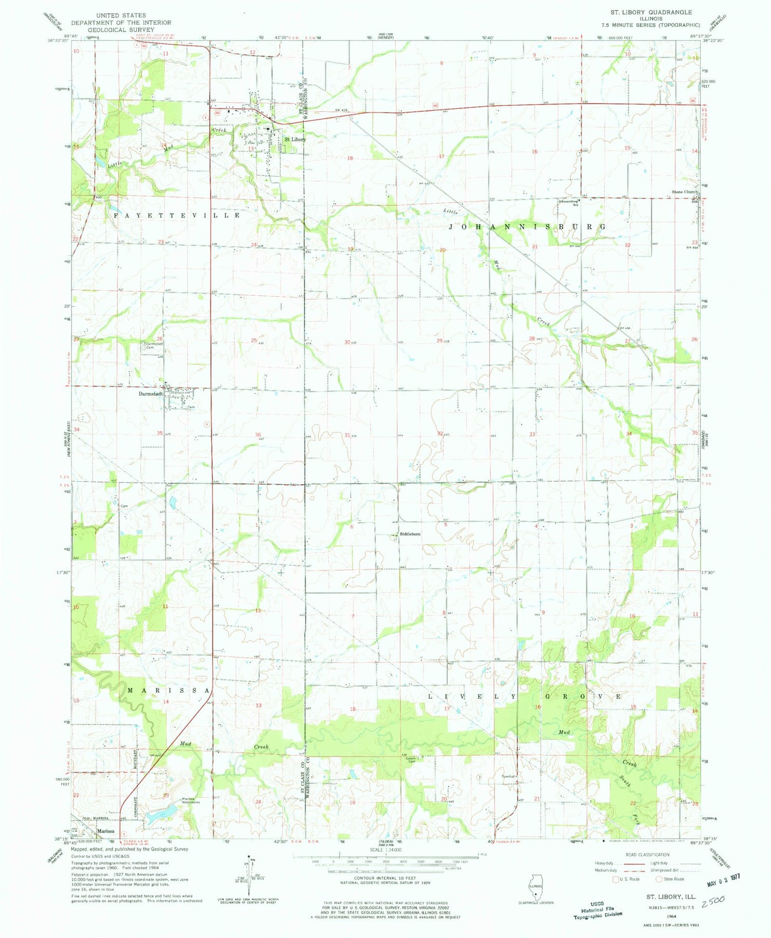 Classic USGS Saint Libory Illinois 7.5'x7.5' Topo Map Image