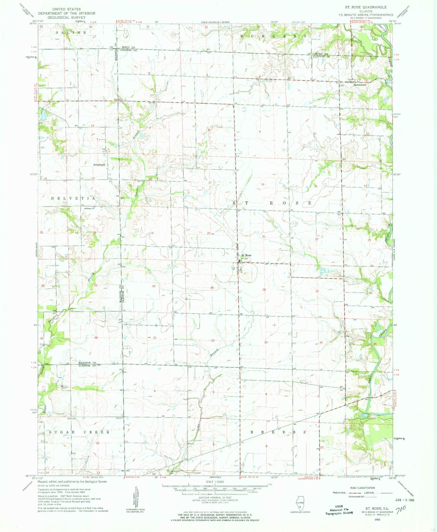 Classic USGS Saint Rose Illinois 7.5'x7.5' Topo Map Image