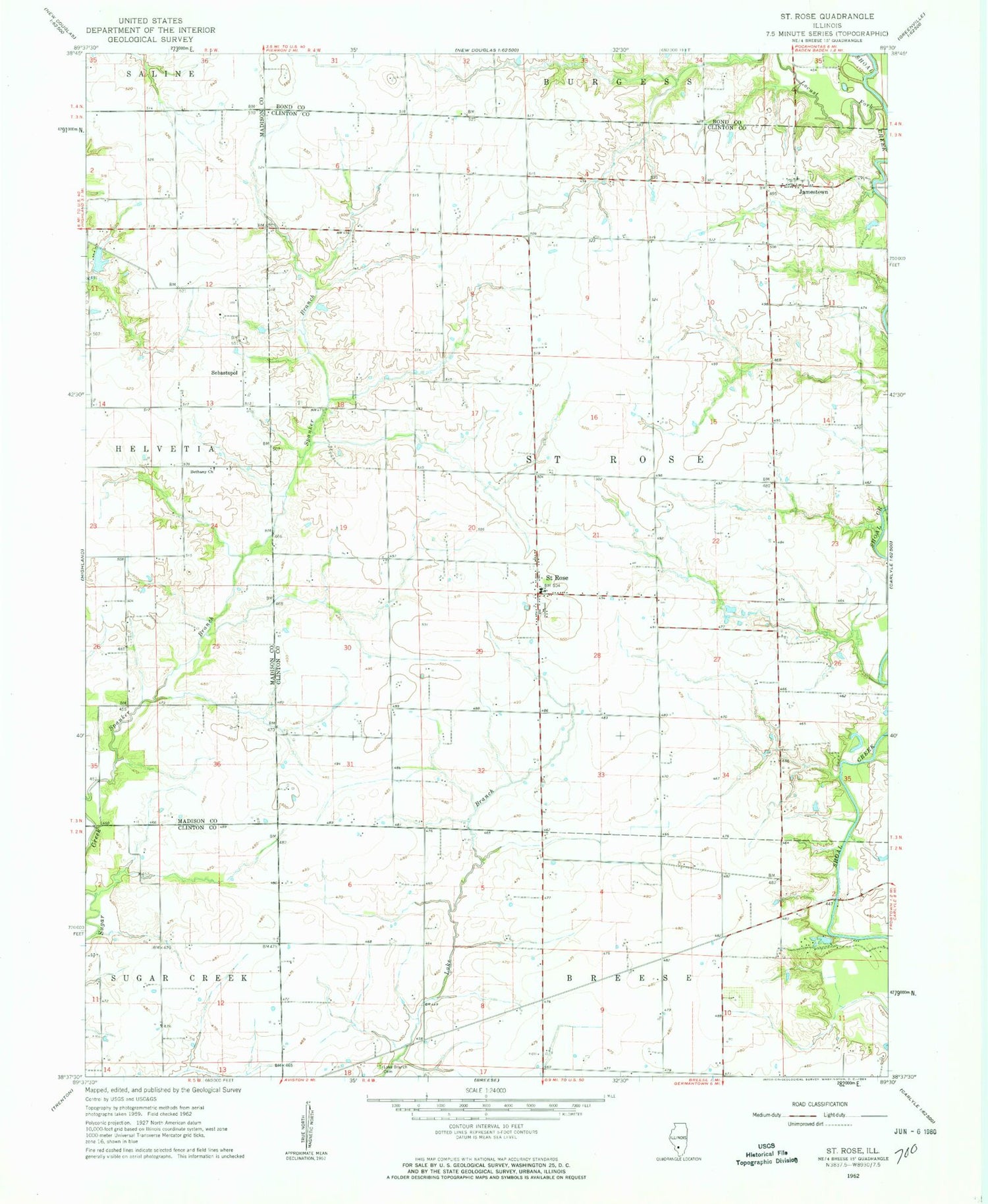 Classic USGS Saint Rose Illinois 7.5'x7.5' Topo Map Image