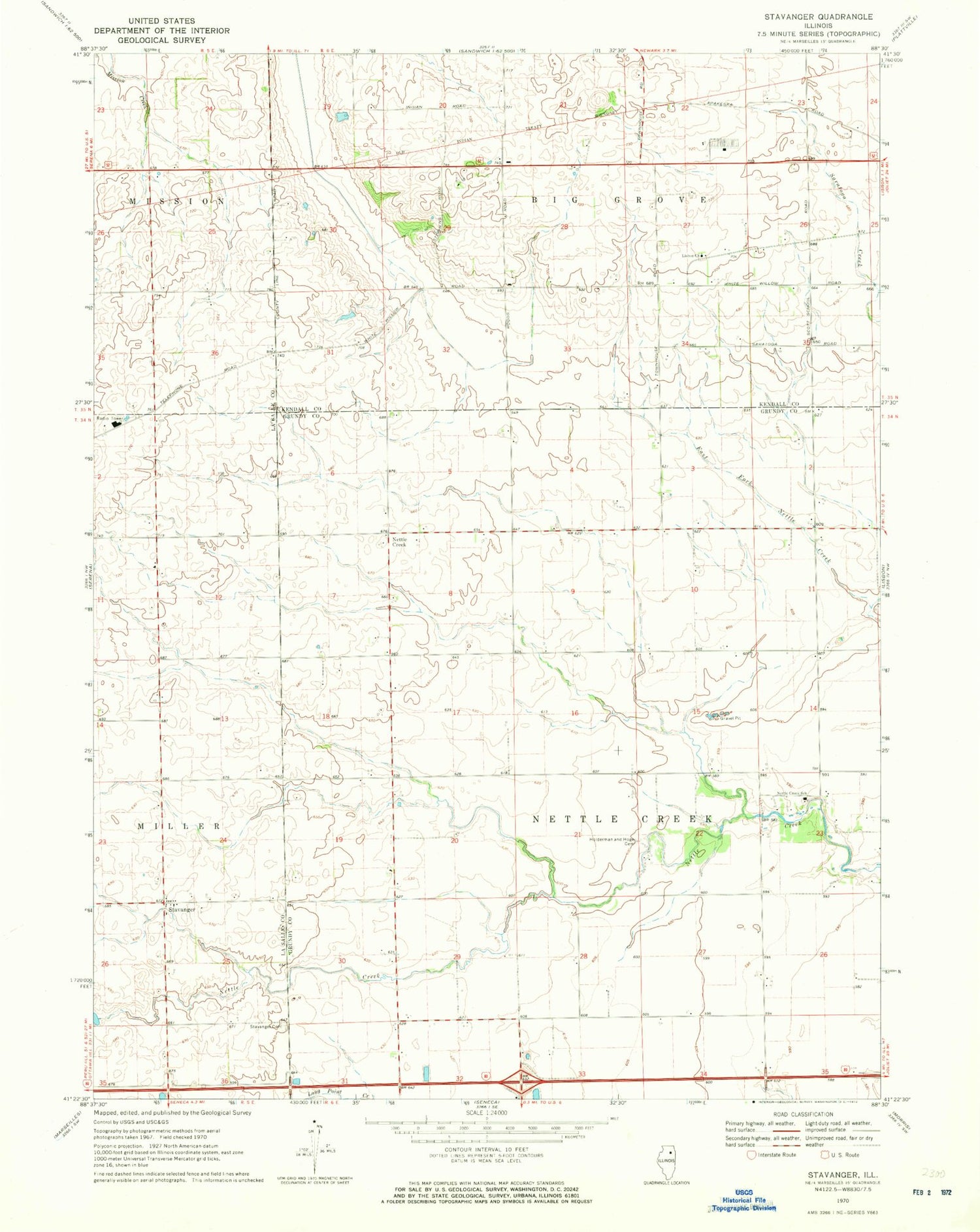 Classic USGS Stavanger Illinois 7.5'x7.5' Topo Map Image