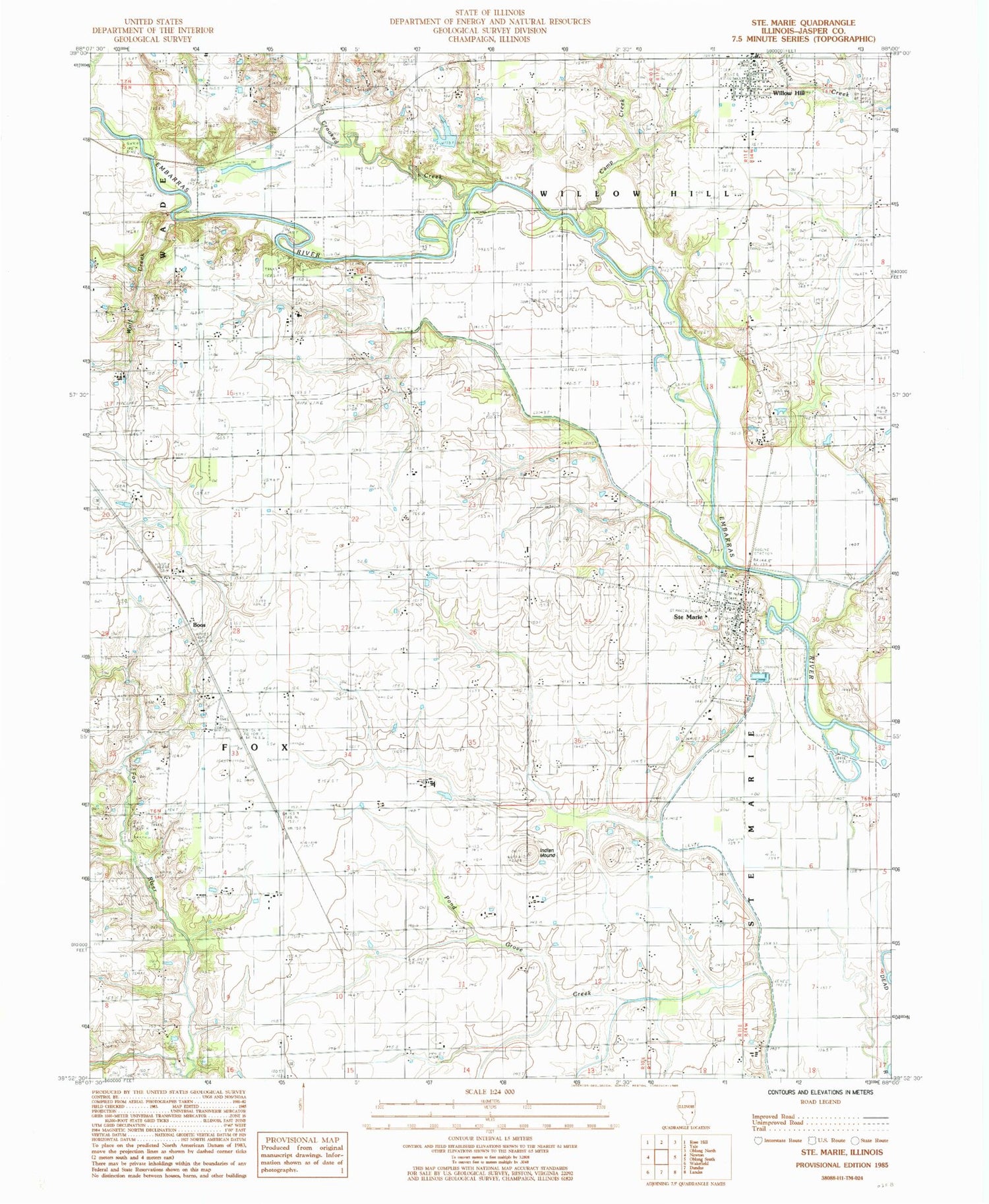 Classic USGS Sainte Marie Illinois 7.5'x7.5' Topo Map Image