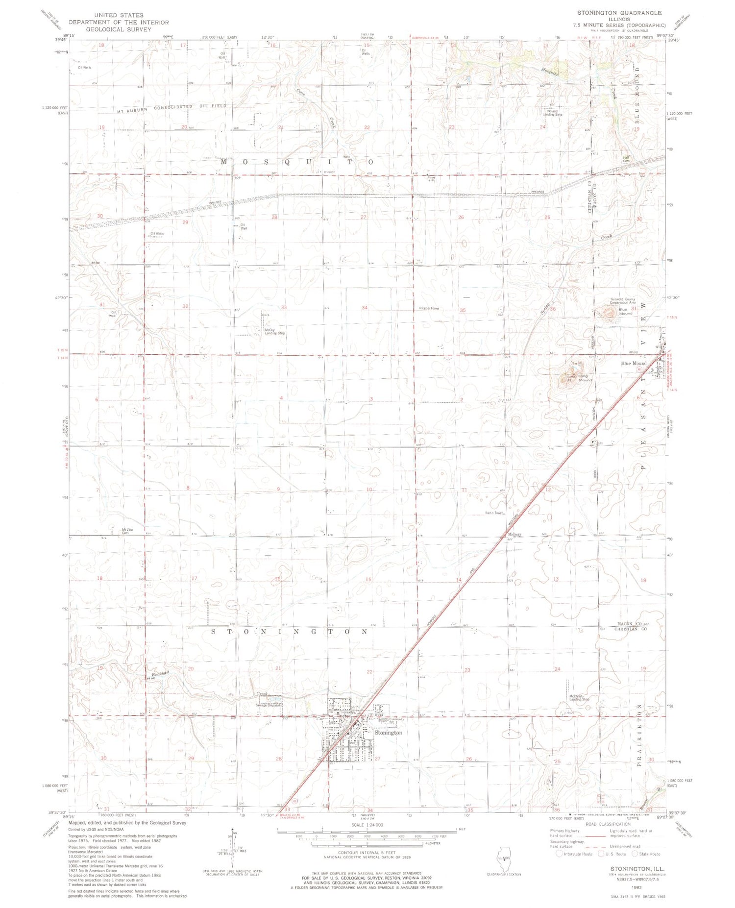 Classic USGS Stonington Illinois 7.5'x7.5' Topo Map Image