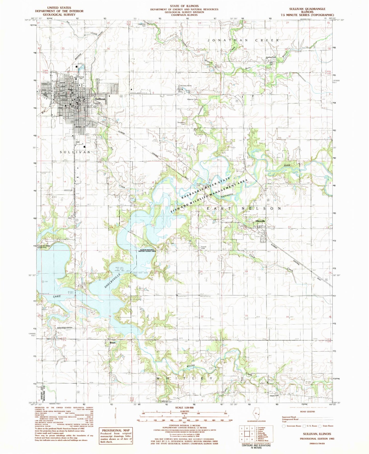 Classic USGS Sullivan Illinois 7.5'x7.5' Topo Map Image