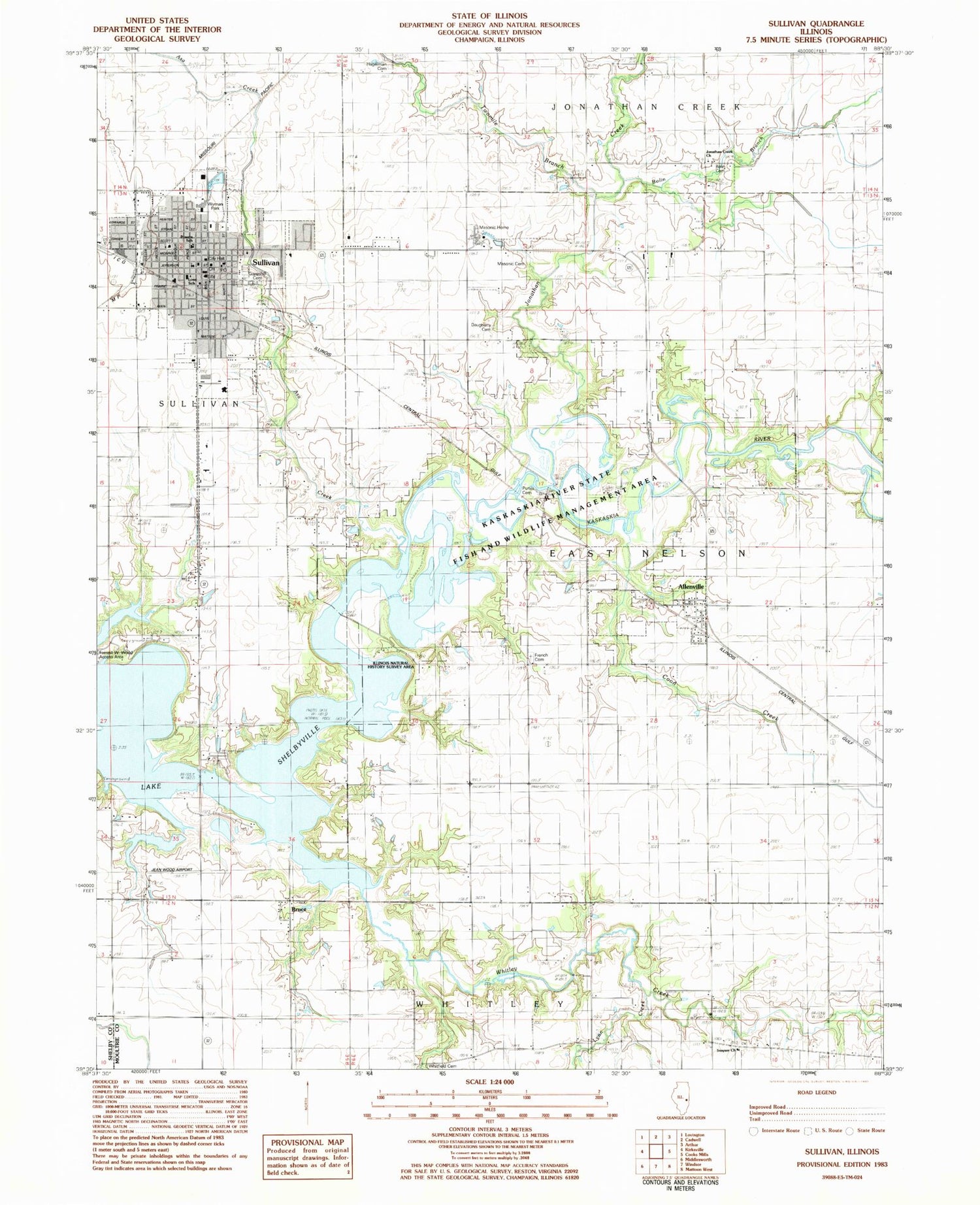 Classic USGS Sullivan Illinois 7.5'x7.5' Topo Map Image