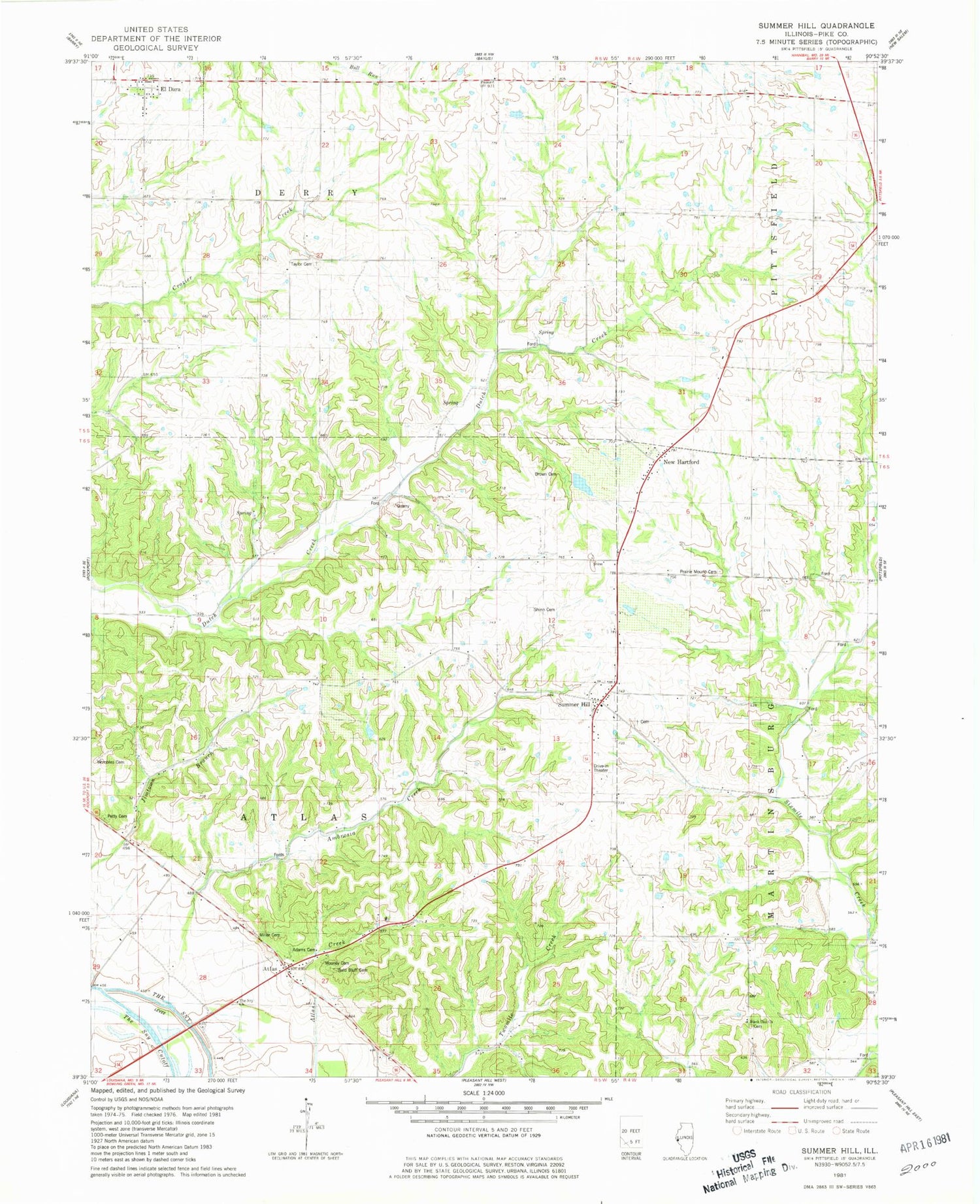 Classic USGS Summer Hill Illinois 7.5'x7.5' Topo Map Image
