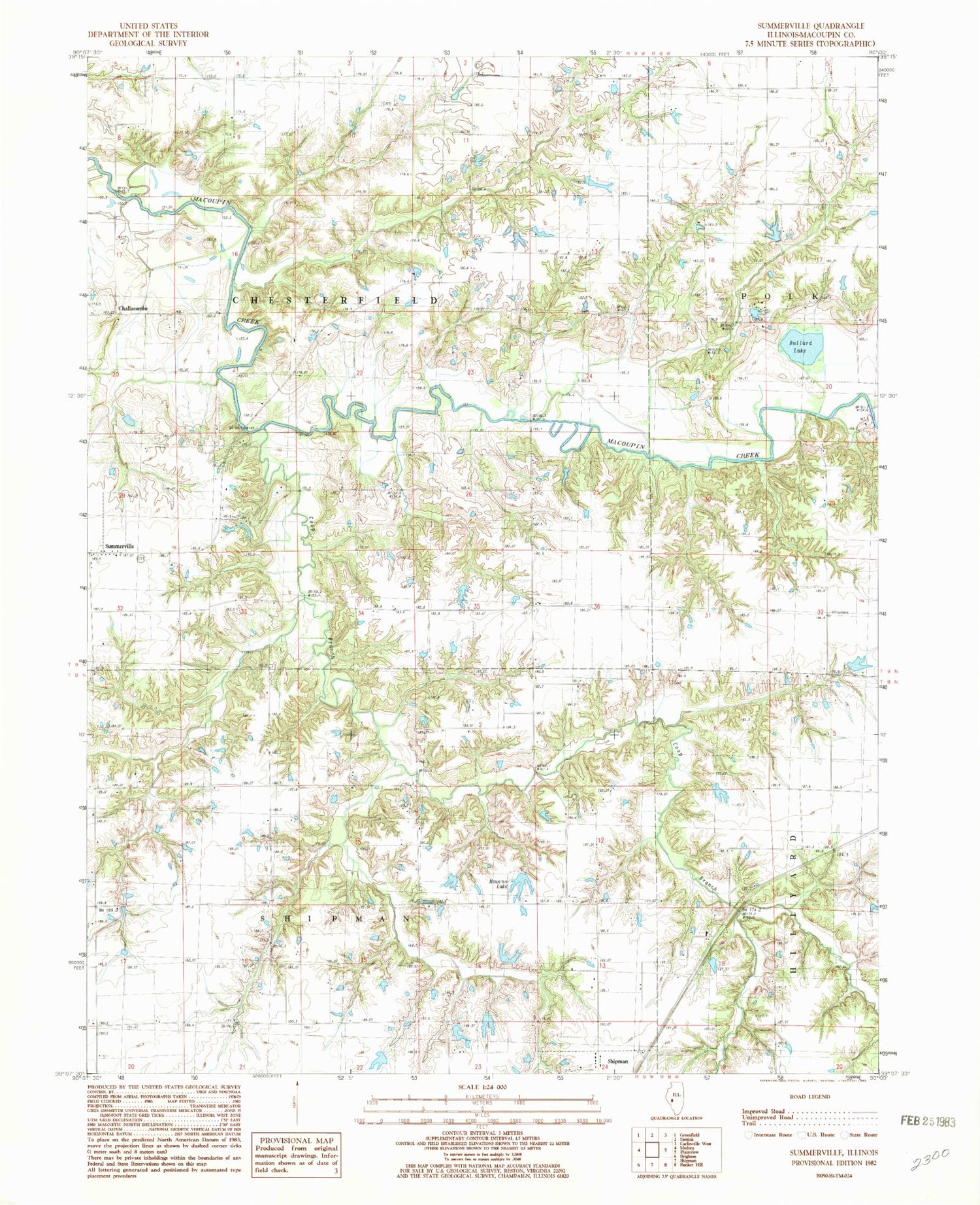 Classic USGS Summerville Illinois 7.5'x7.5' Topo Map Image
