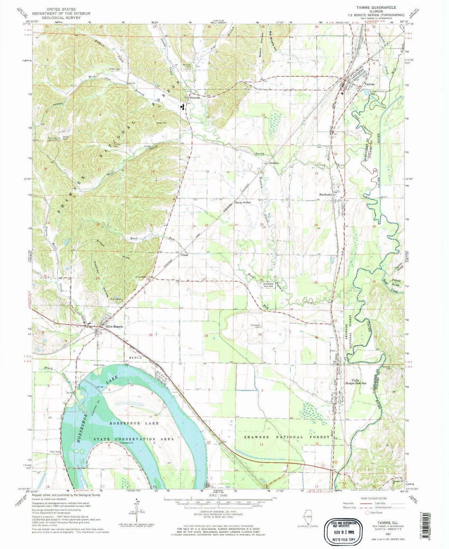Classic USGS Tamms Illinois 7.5'x7.5' Topo Map Image