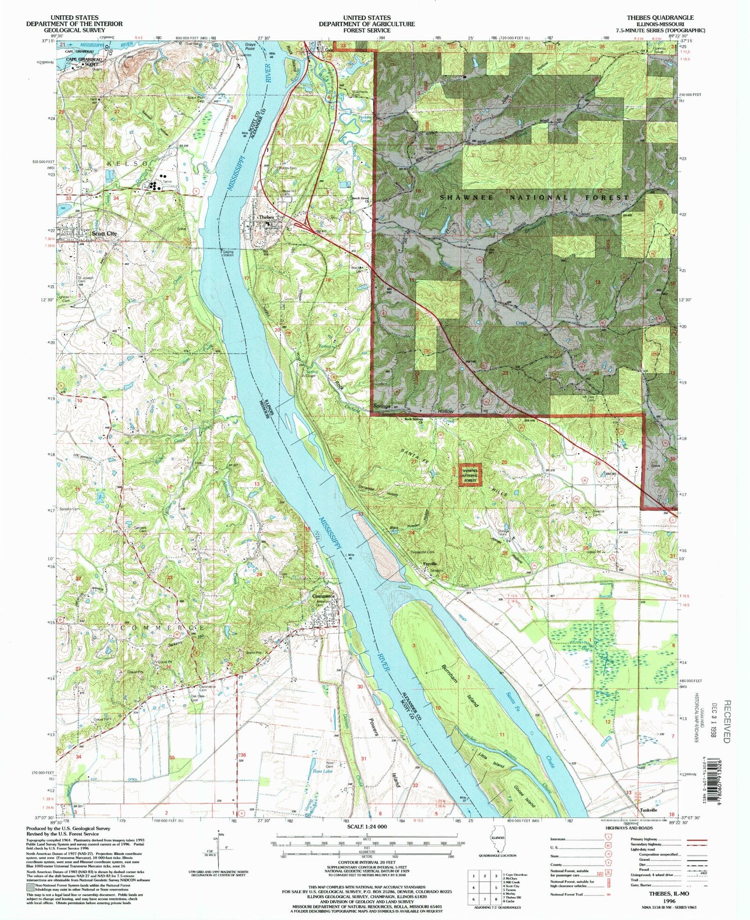Classic USGS Thebes Illinois 7.5'x7.5' Topo Map Image