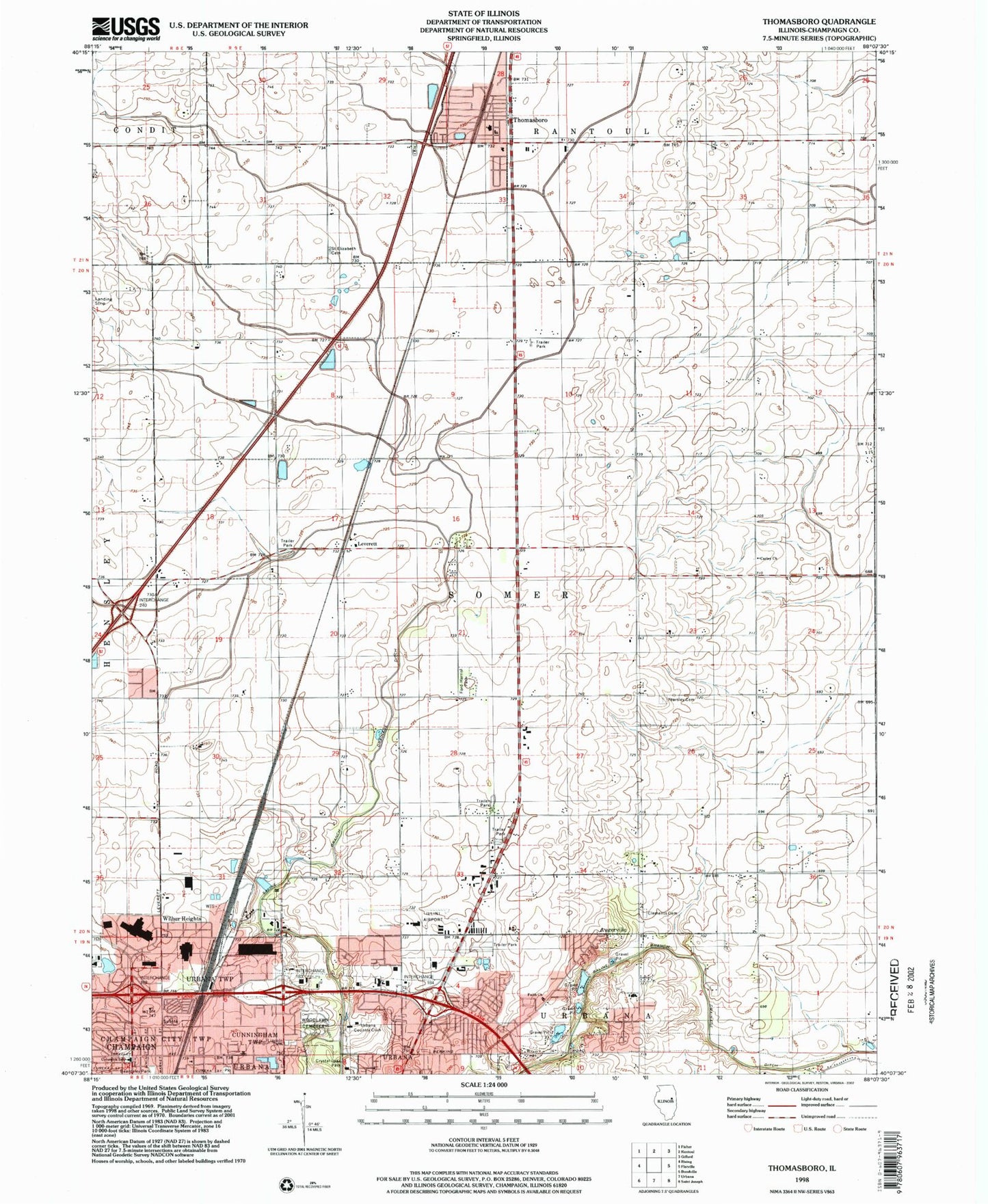 Classic USGS Thomasboro Illinois 7.5'x7.5' Topo Map Image
