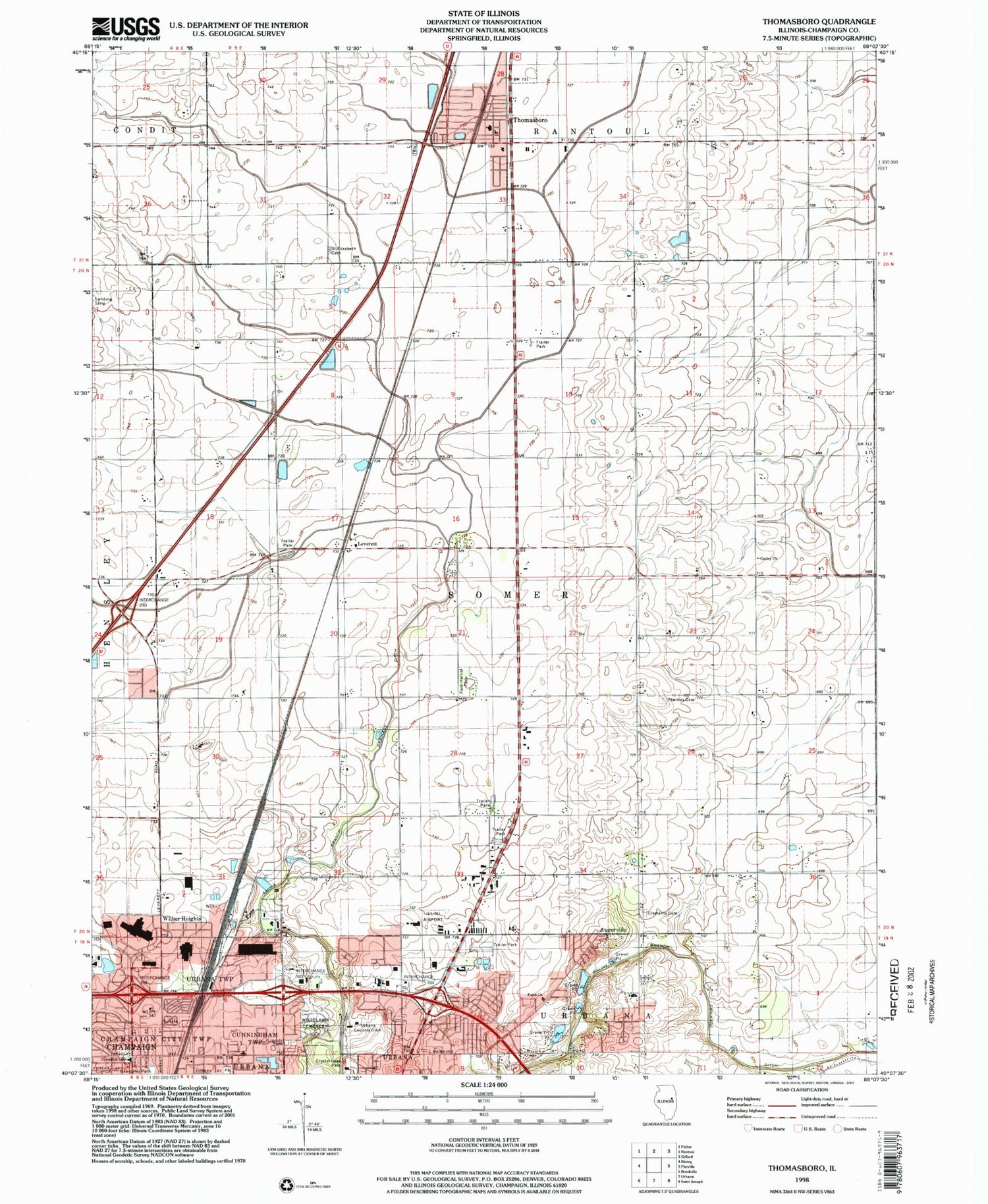 Classic USGS Thomasboro Illinois 7.5'x7.5' Topo Map Image