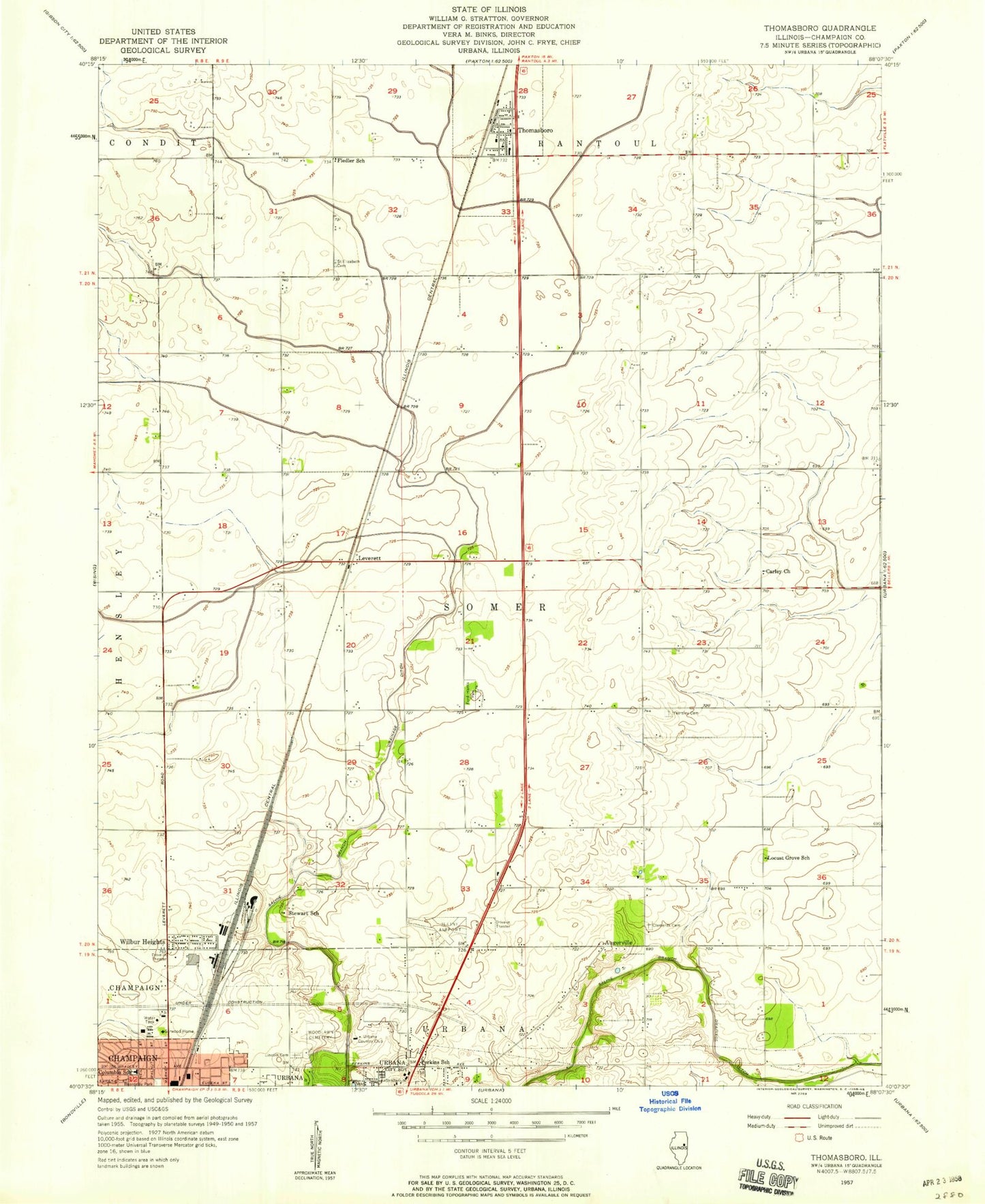 Classic USGS Thomasboro Illinois 7.5'x7.5' Topo Map Image