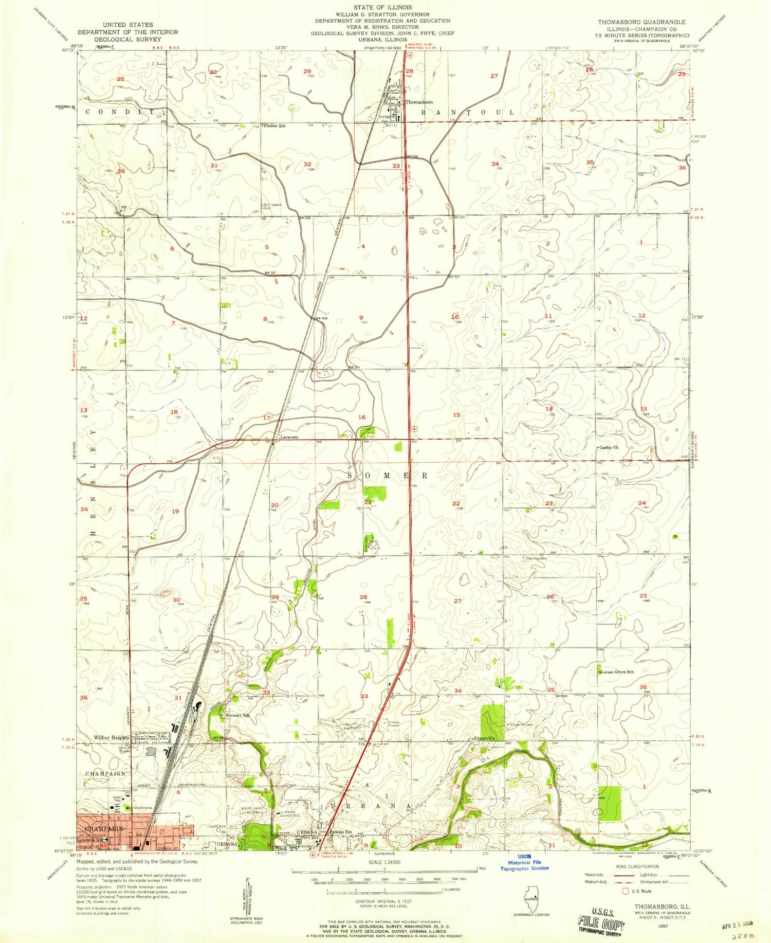 Classic USGS Thomasboro Illinois 7.5'x7.5' Topo Map Image