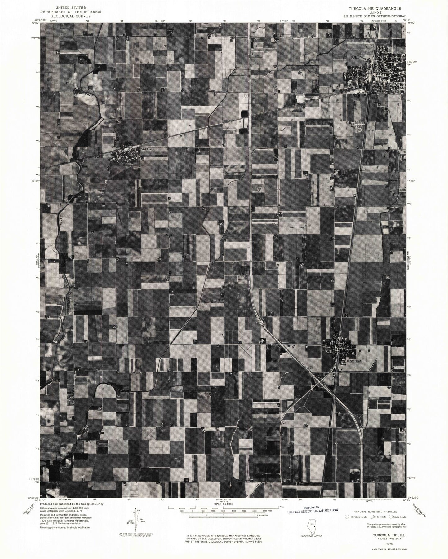 Classic USGS Tolono Illinois 7.5'x7.5' Topo Map Image