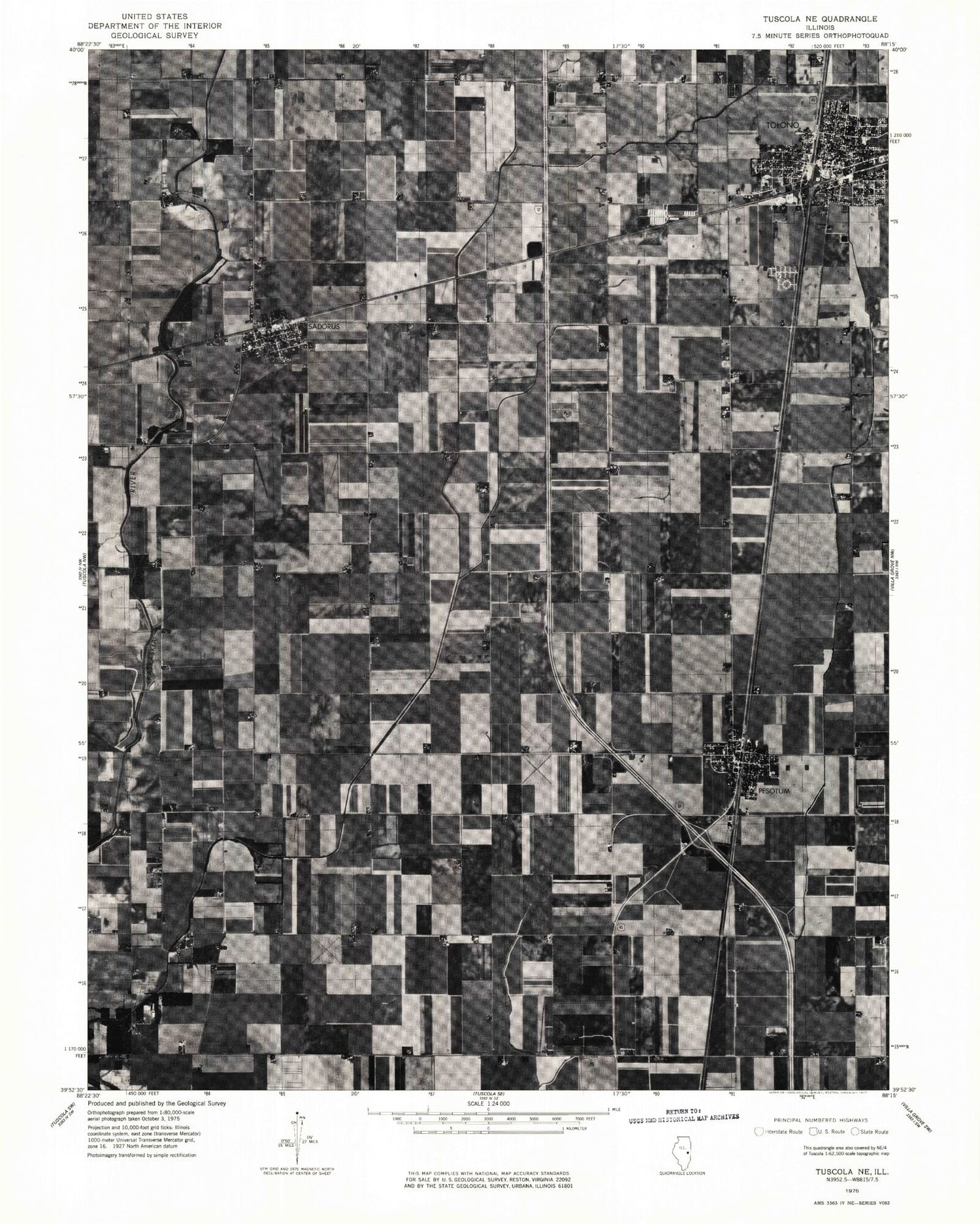 Classic USGS Tolono Illinois 7.5'x7.5' Topo Map Image