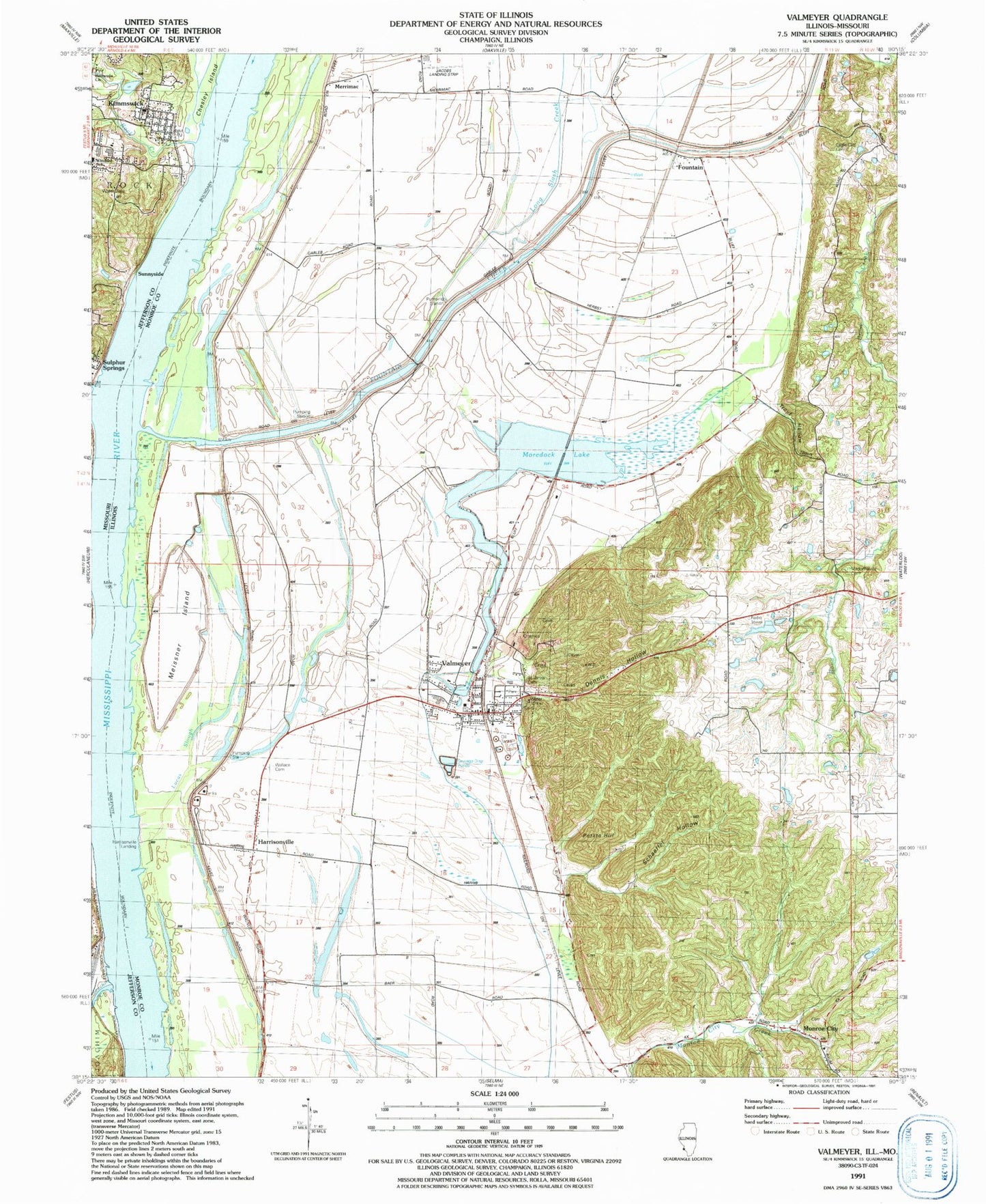 Classic USGS Valmeyer Illinois 7.5'x7.5' Topo Map Image