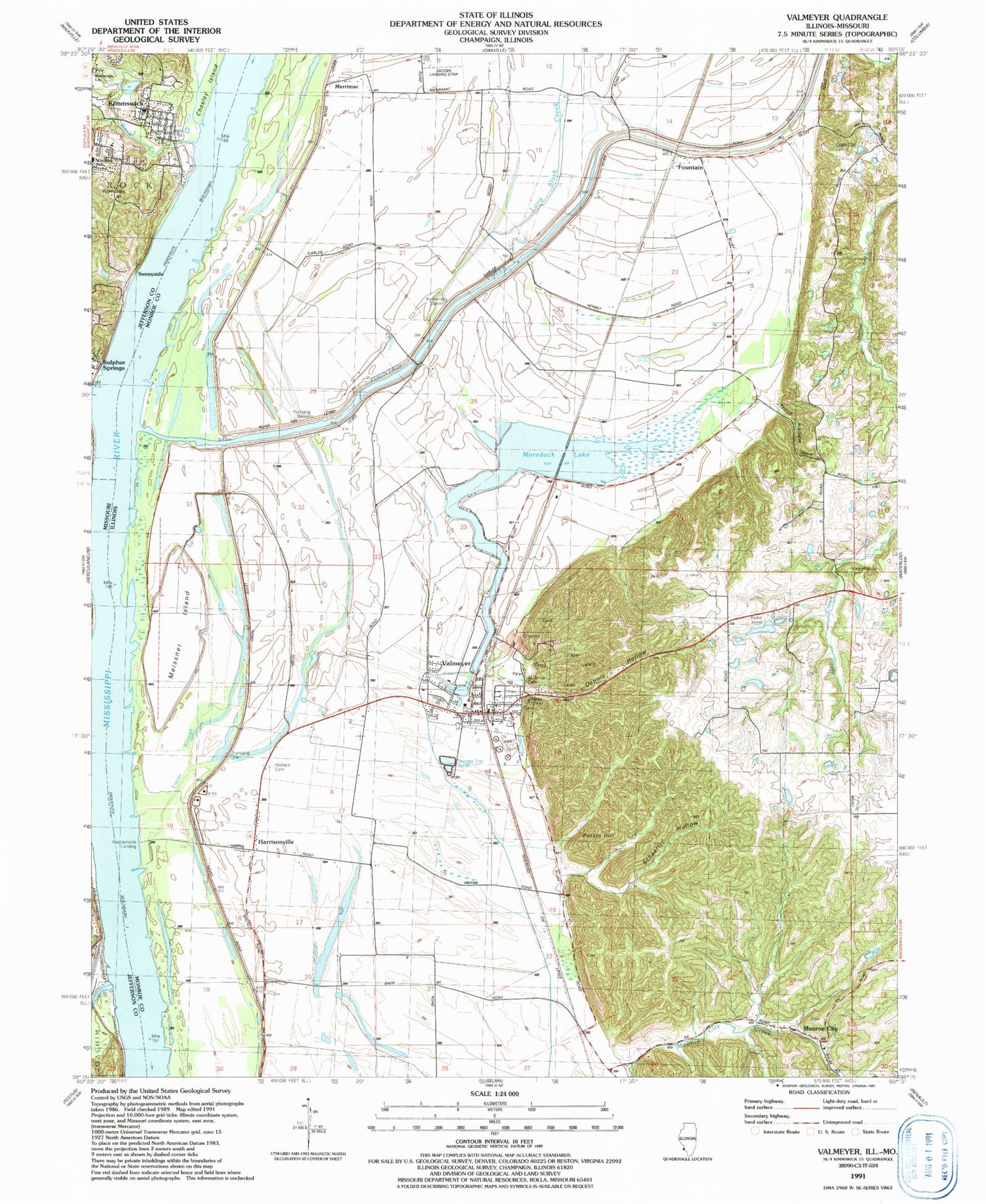 Classic USGS Valmeyer Illinois 7.5'x7.5' Topo Map Image