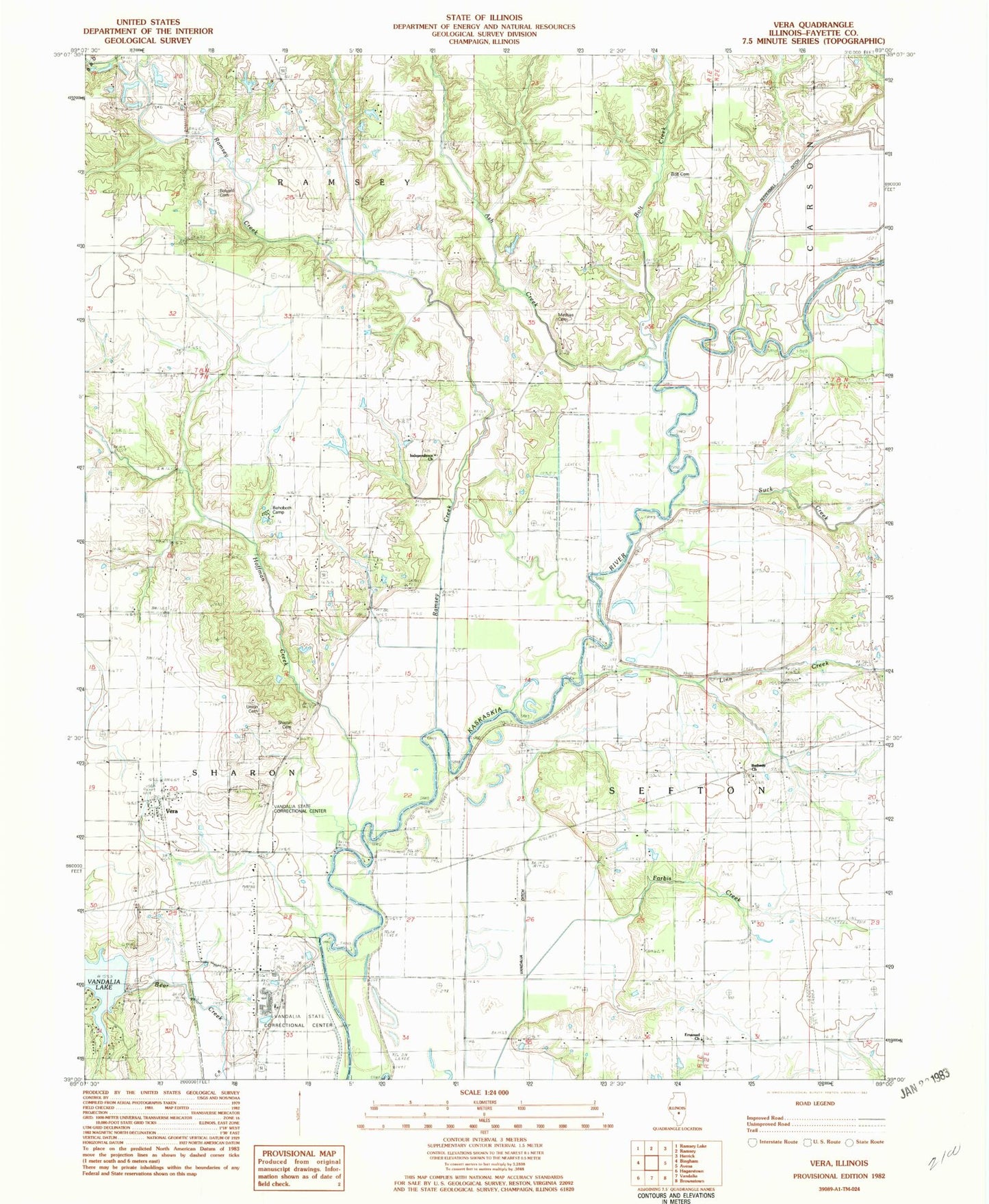 Classic USGS Vera Illinois 7.5'x7.5' Topo Map Image