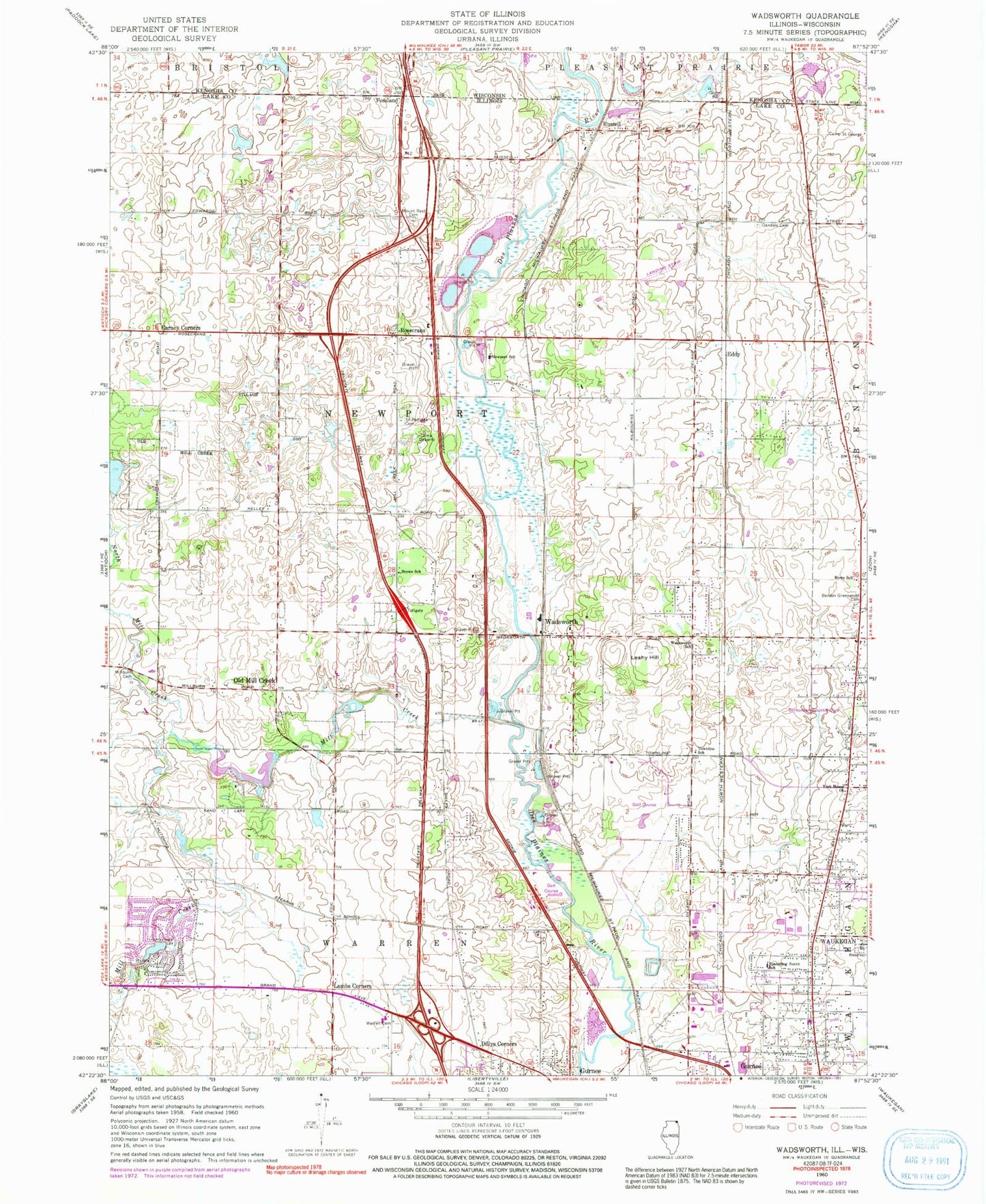 Classic USGS Wadsworth Illinois 7.5'x7.5' Topo Map Image