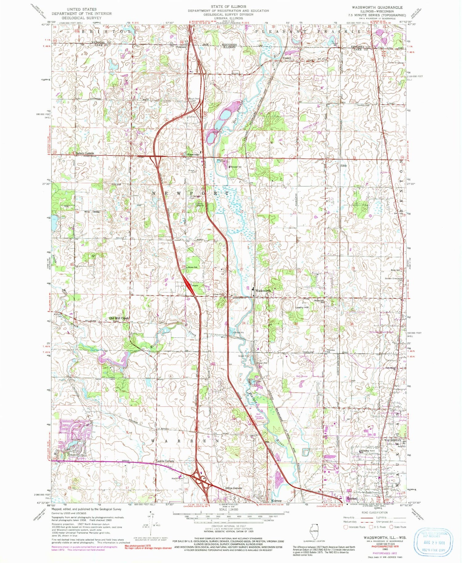 Classic USGS Wadsworth Illinois 7.5'x7.5' Topo Map Image