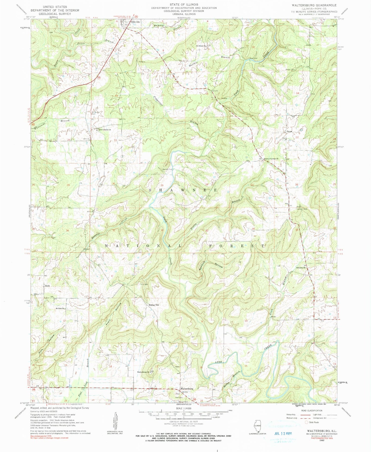 Classic USGS Waltersburg Illinois 7.5'x7.5' Topo Map Image