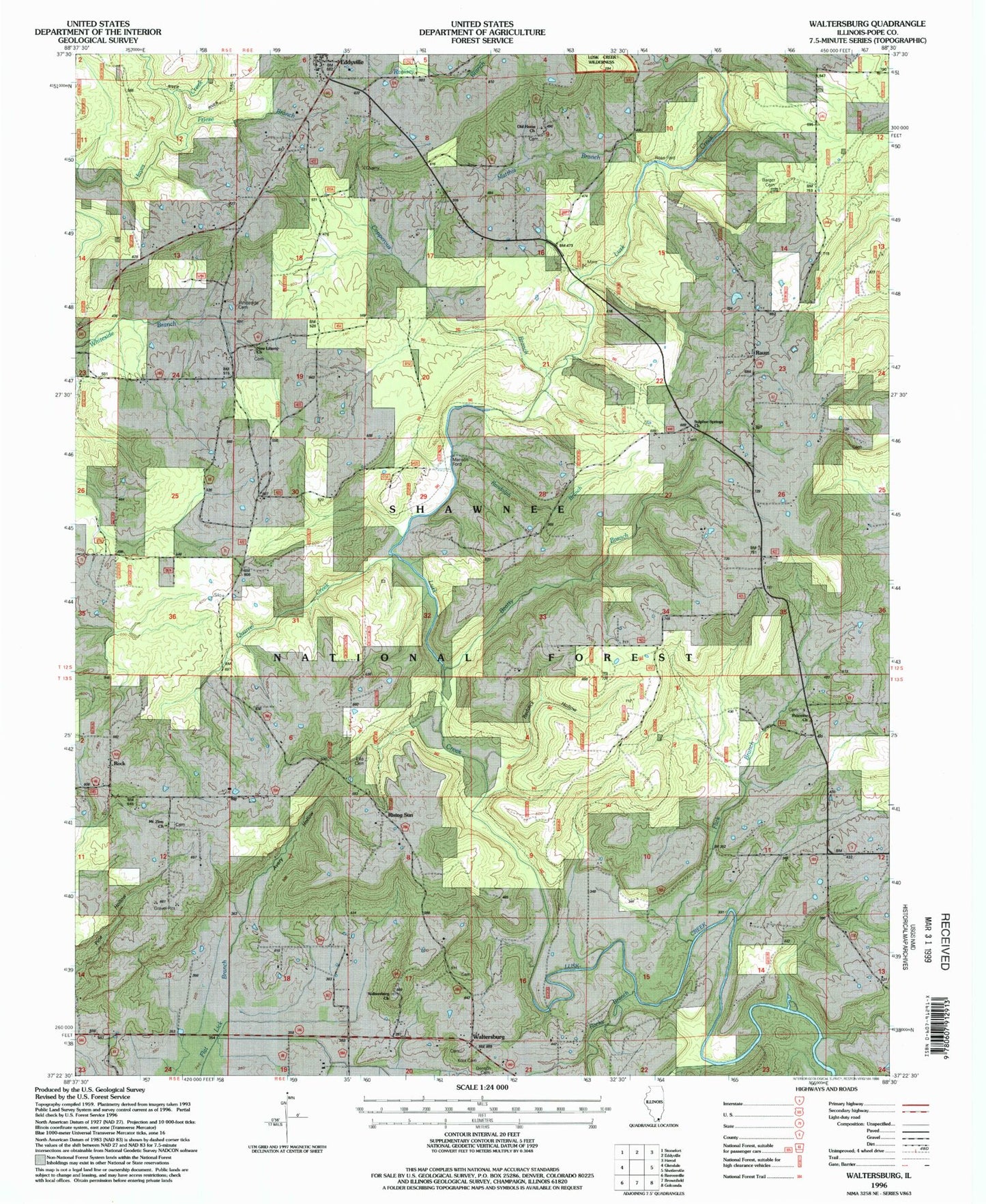 Classic USGS Waltersburg Illinois 7.5'x7.5' Topo Map Image