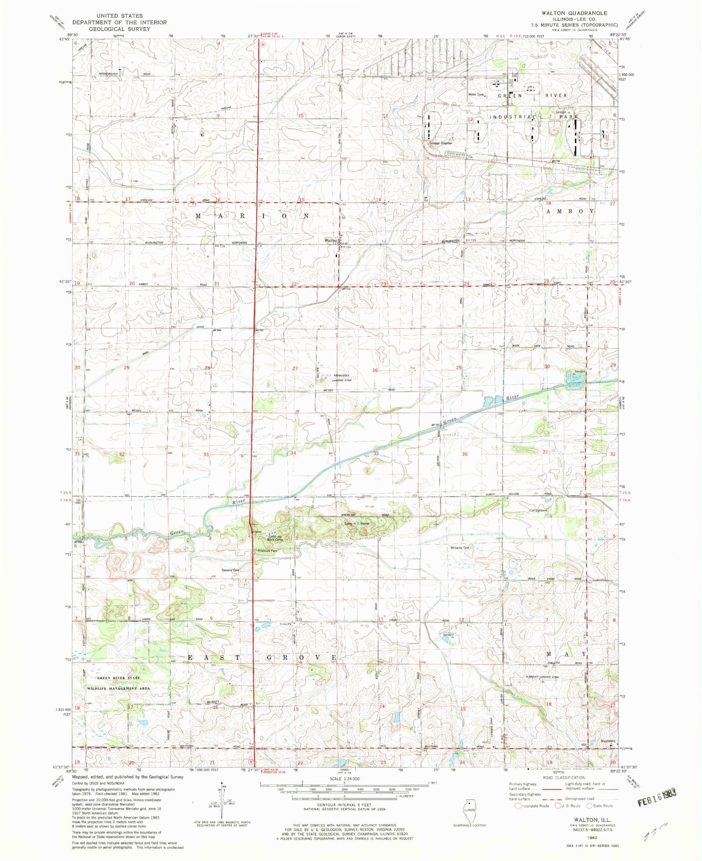 Classic USGS Walton Illinois 7.5'x7.5' Topo Map Image