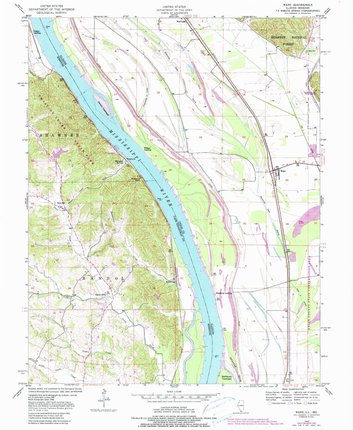 Classic USGS Ware Illinois 7.5'x7.5' Topo Map Image