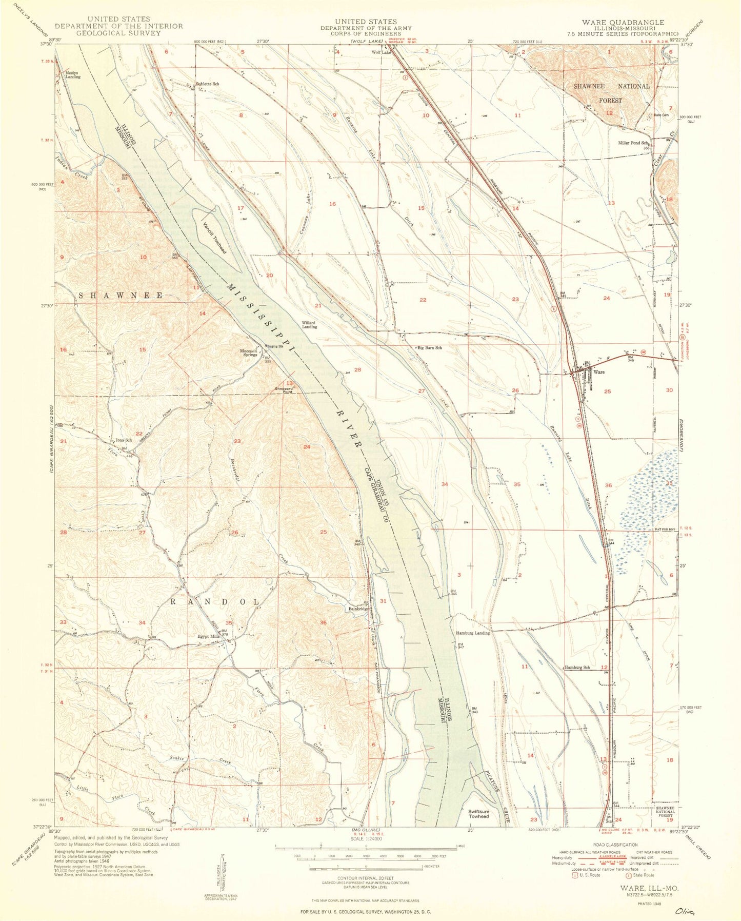 Classic USGS Ware Illinois 7.5'x7.5' Topo Map Image