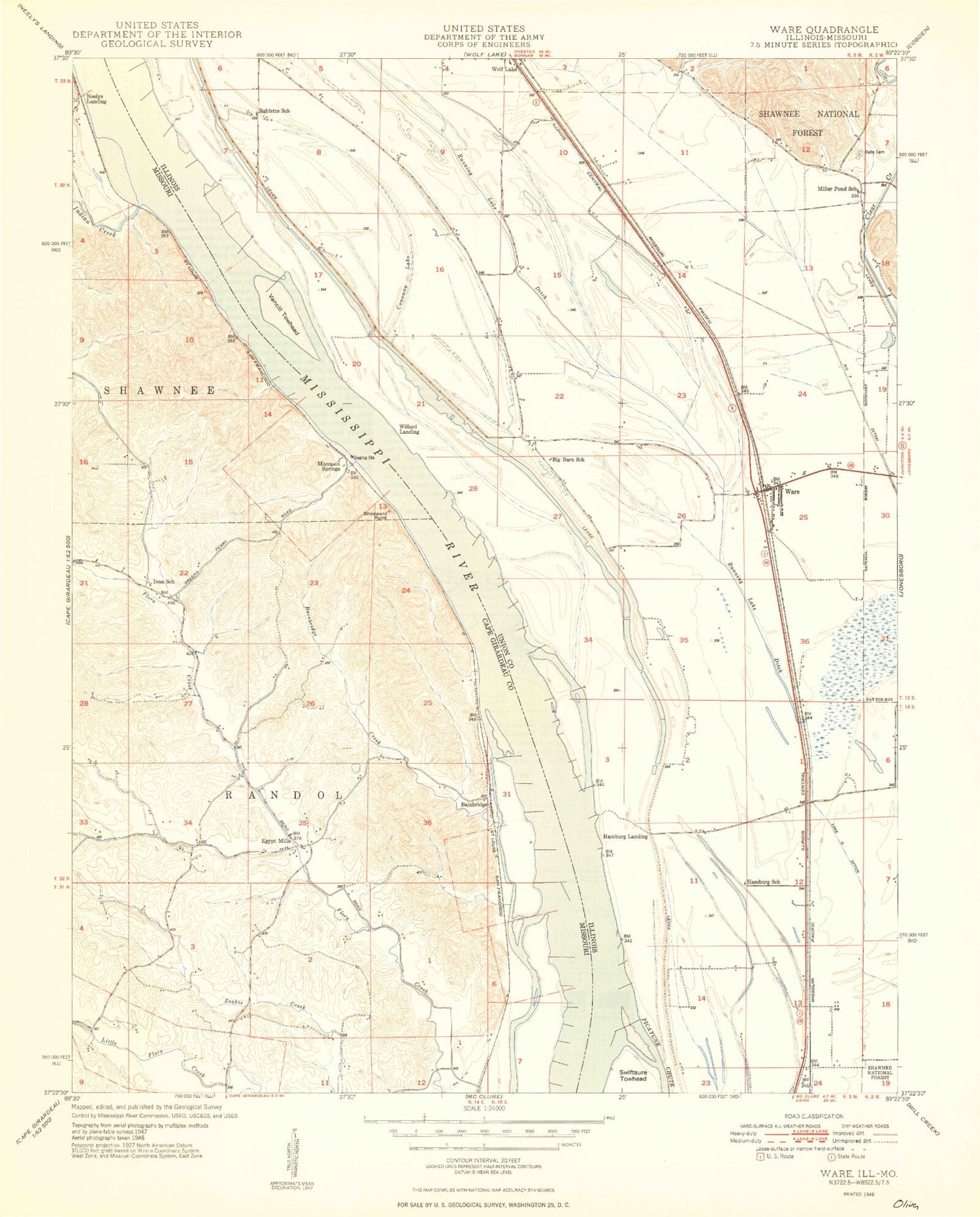 Classic USGS Ware Illinois 7.5'x7.5' Topo Map Image