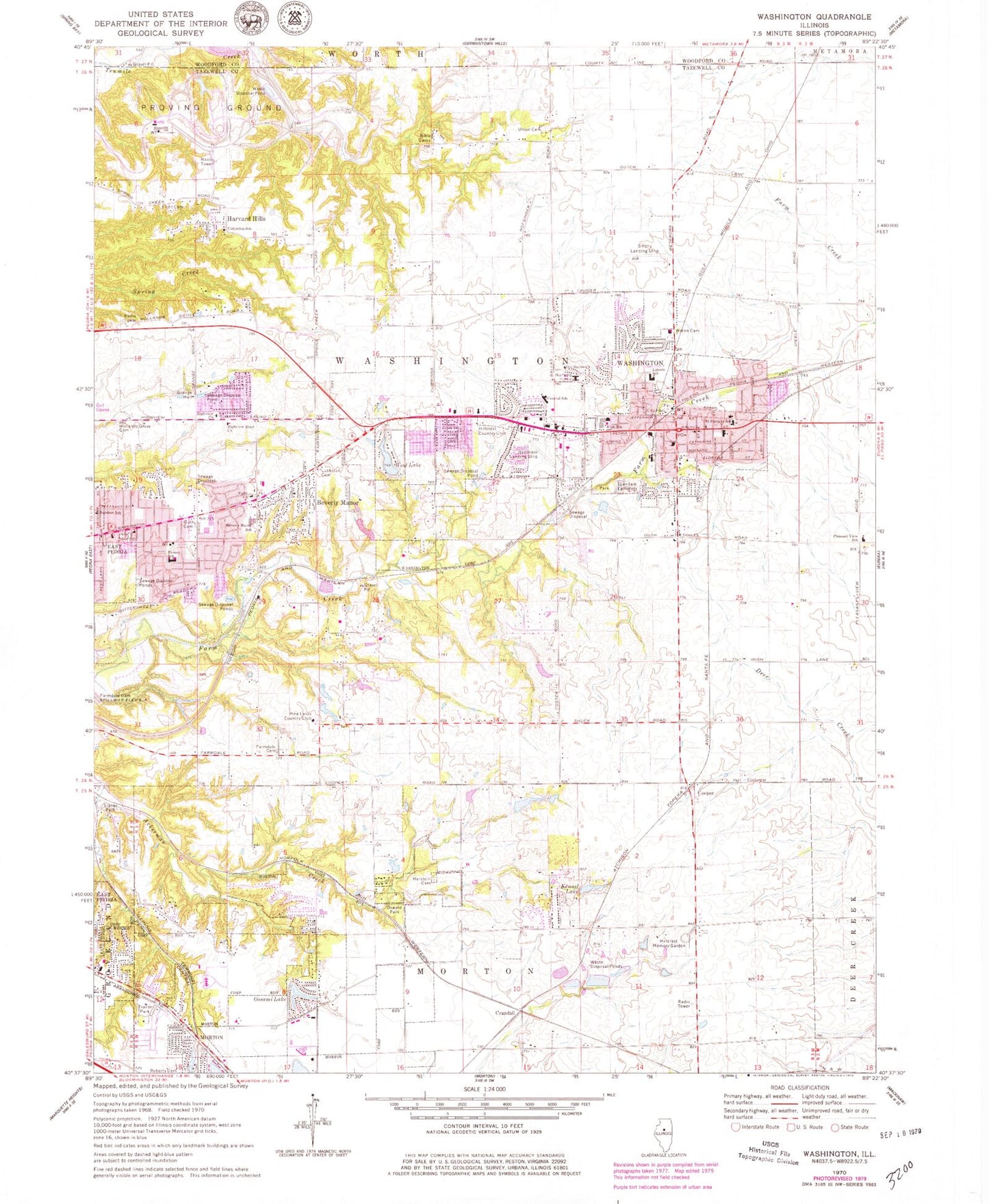 Classic USGS Washington Illinois 7.5'x7.5' Topo Map Image